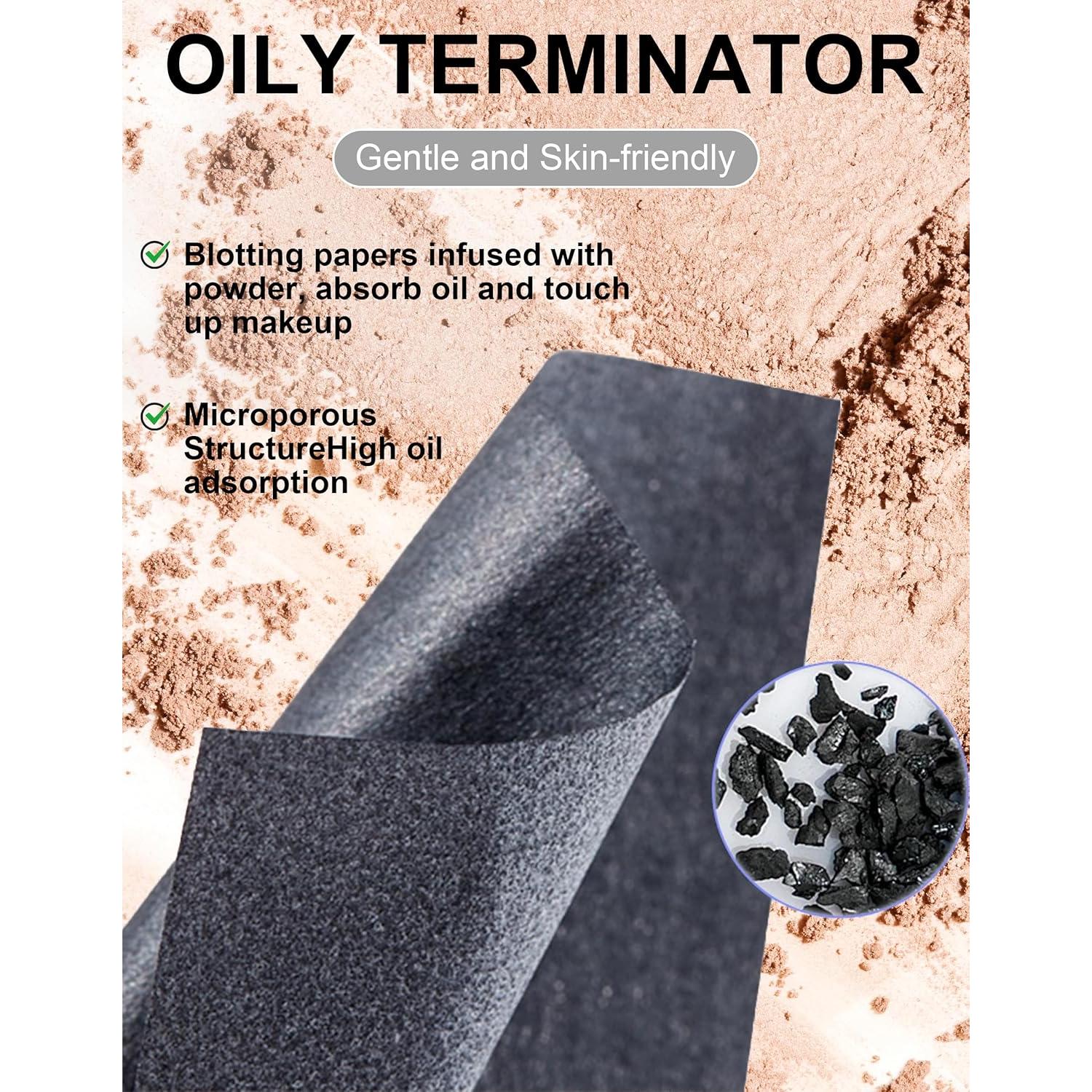 Papel Absorbente de Aceite Okerker - 300 Hojas con Puff y Espejo