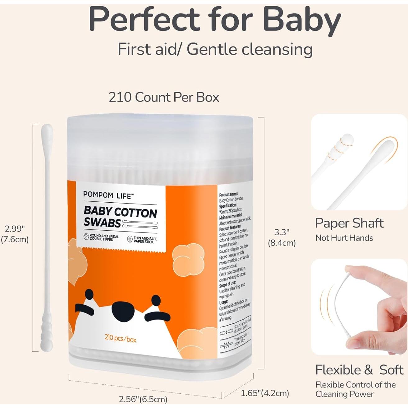 Hisopos de Algodón POMPOM LIFE 210 Unidades Ecológicos