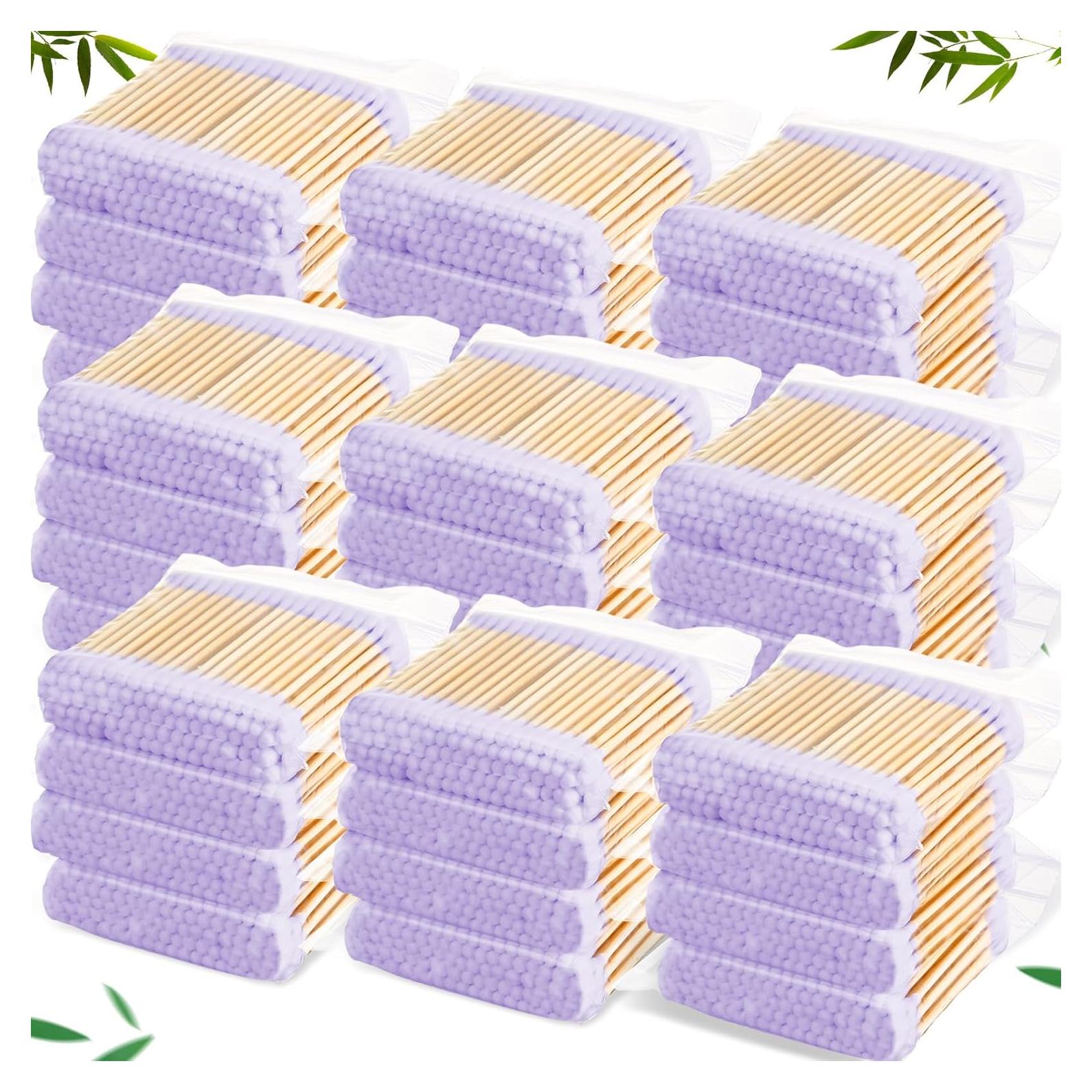 5000 Bastones de Algodón Orgánico Heigble 7 cm Púrpura Doble Punta