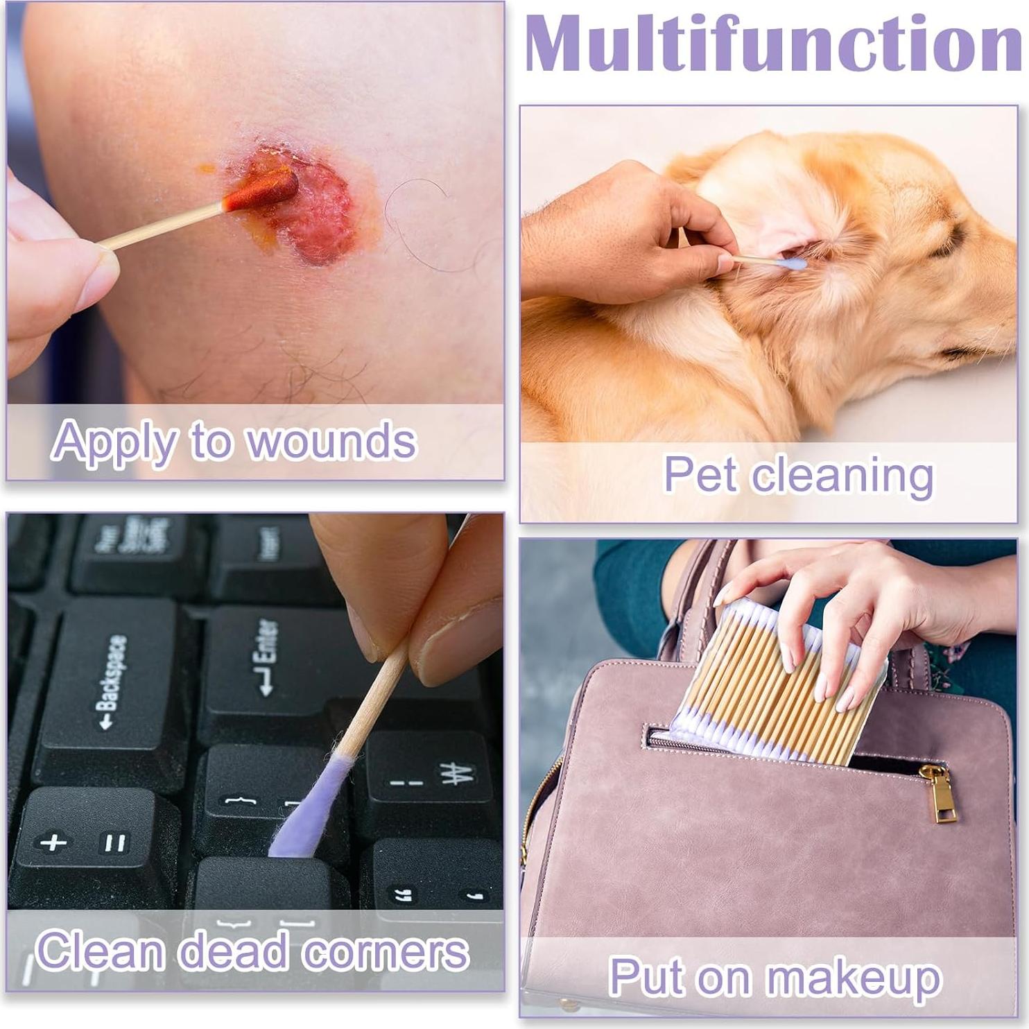 5000 Bastones de Algodón Orgánico Heigble 7 cm Púrpura Doble Punta