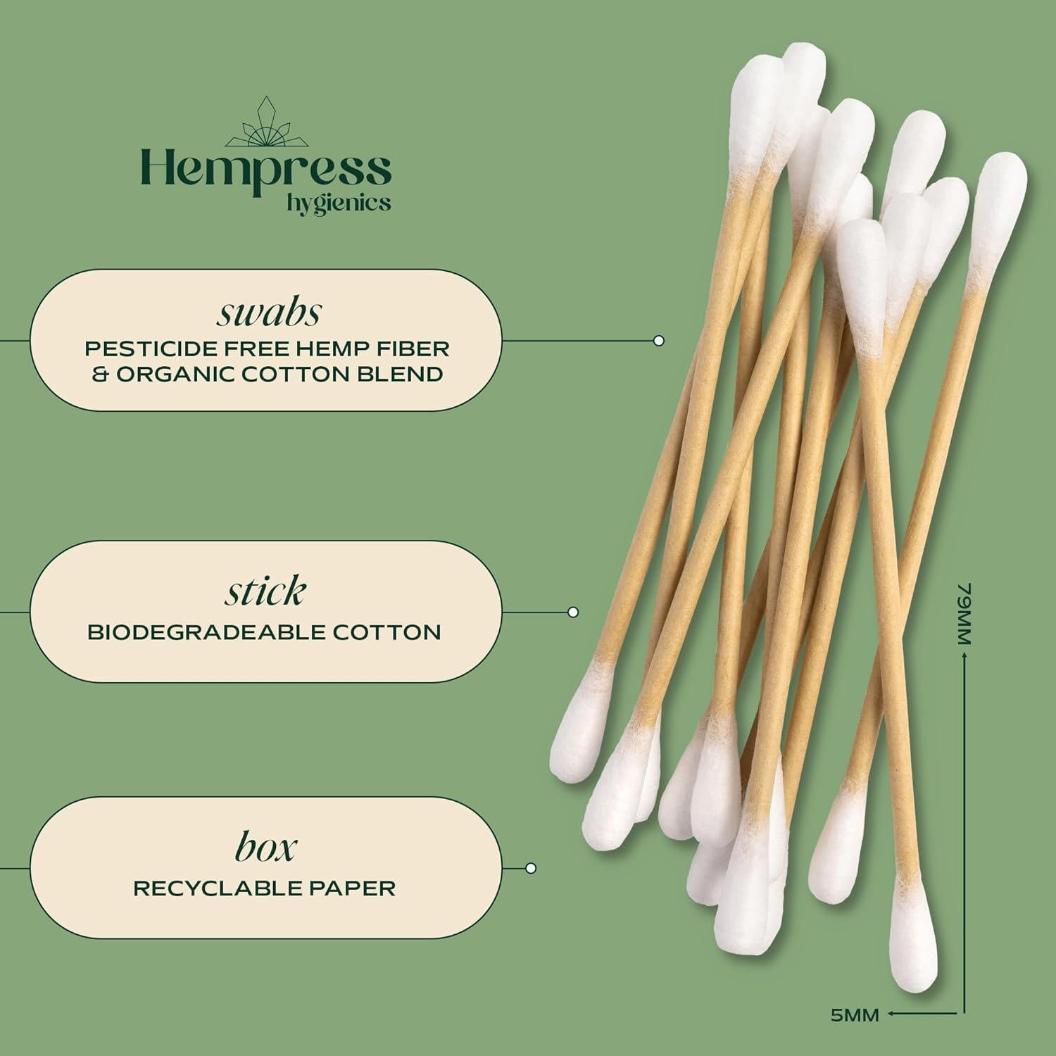 Hisopos de Algodón Orgánico Hempress - 200 Unidades Suaves
