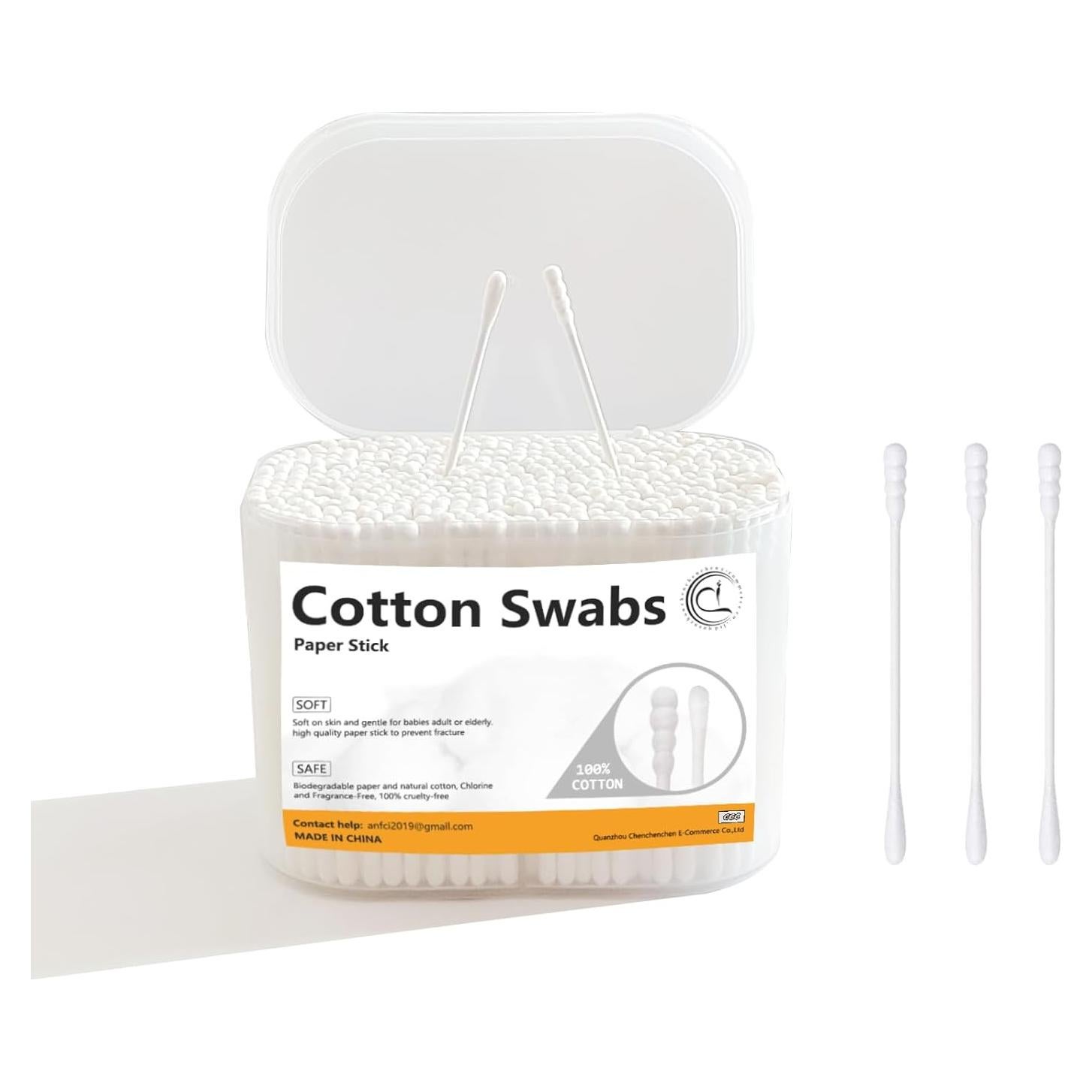 1000 Bastones de Algodón Espiral/Redondo con Mango de Papel