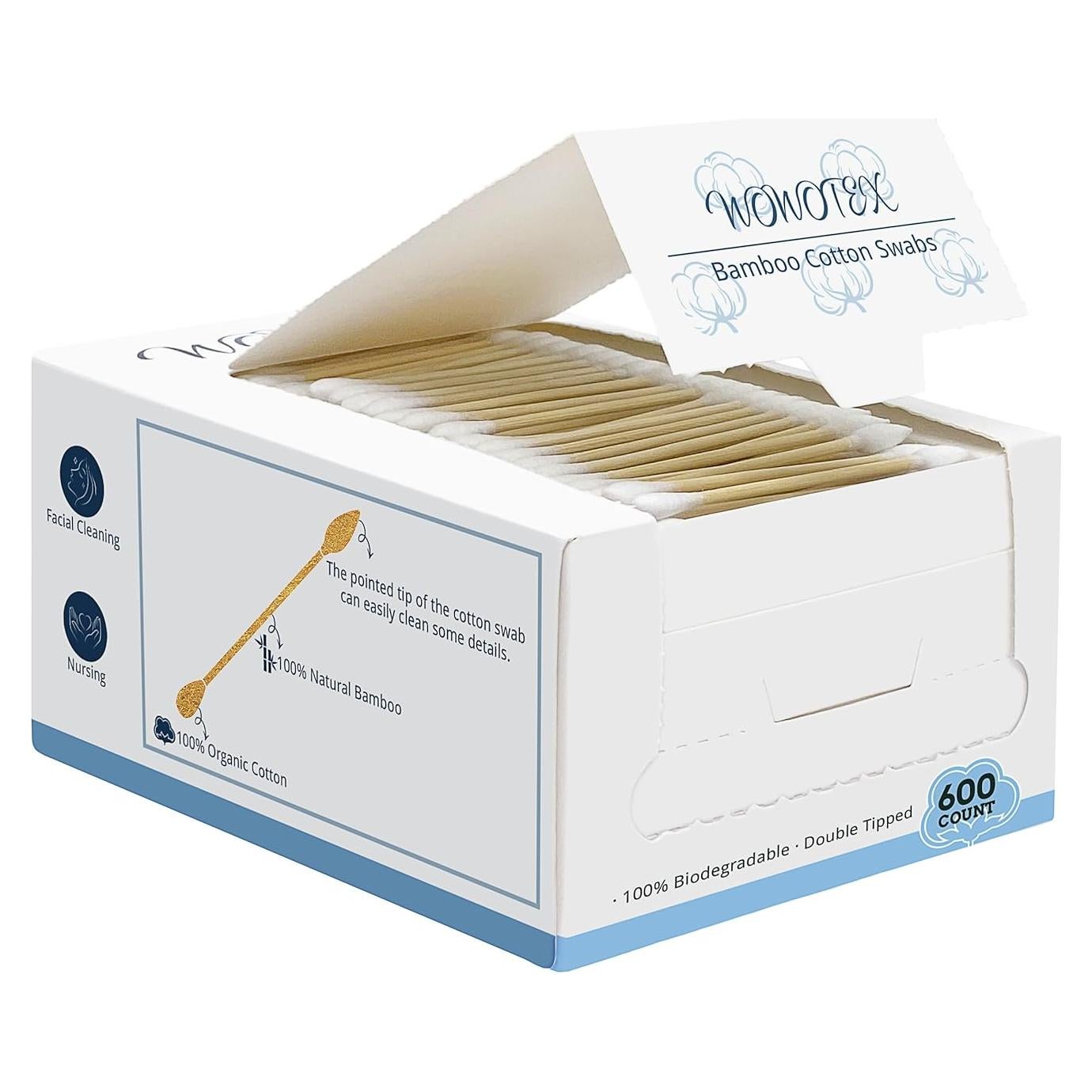 Hisopos de Algodón Biodegradables WOWOTEX 600 Unidades