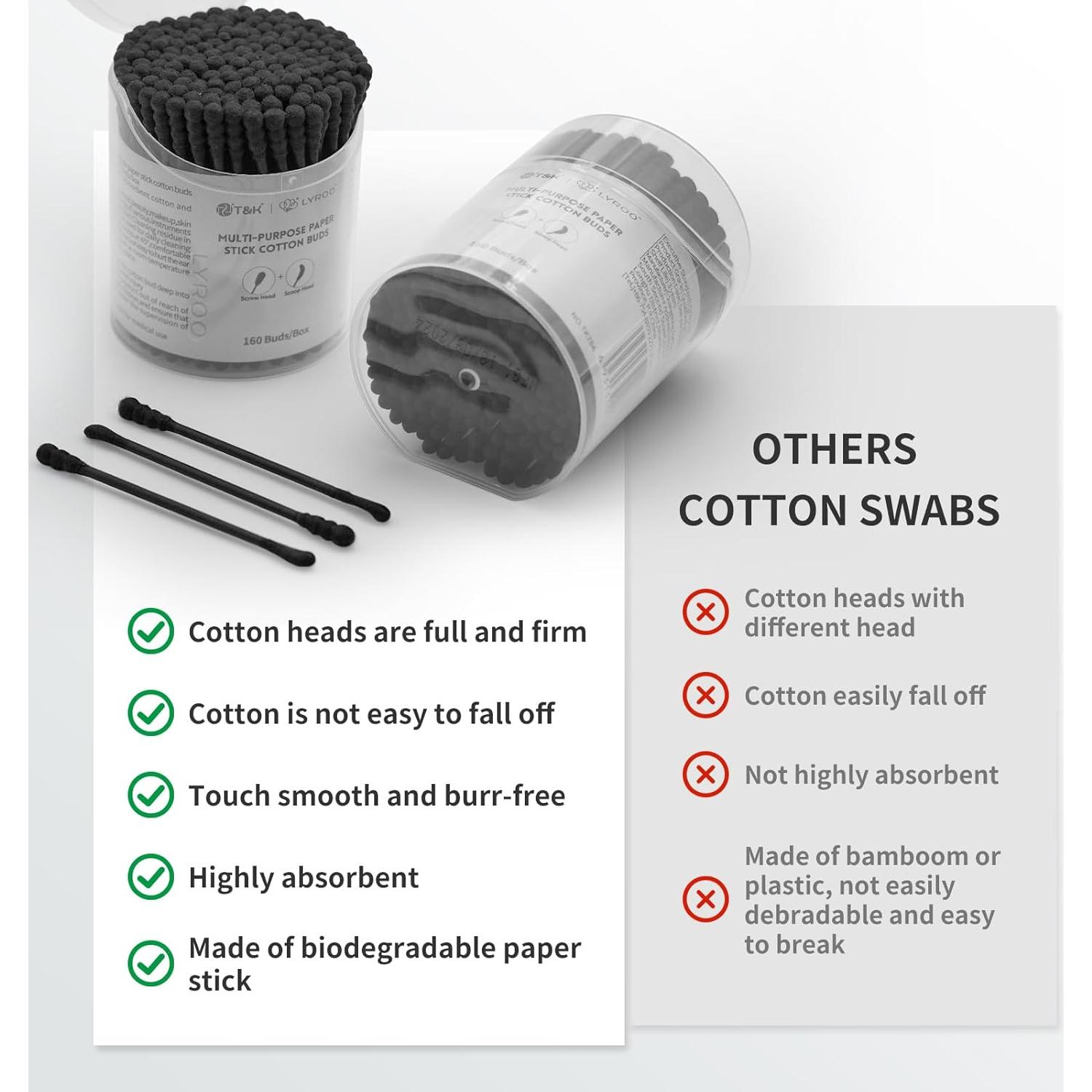 Hisopos Desechables T&K 160 Unidades Algodón Biodegradables