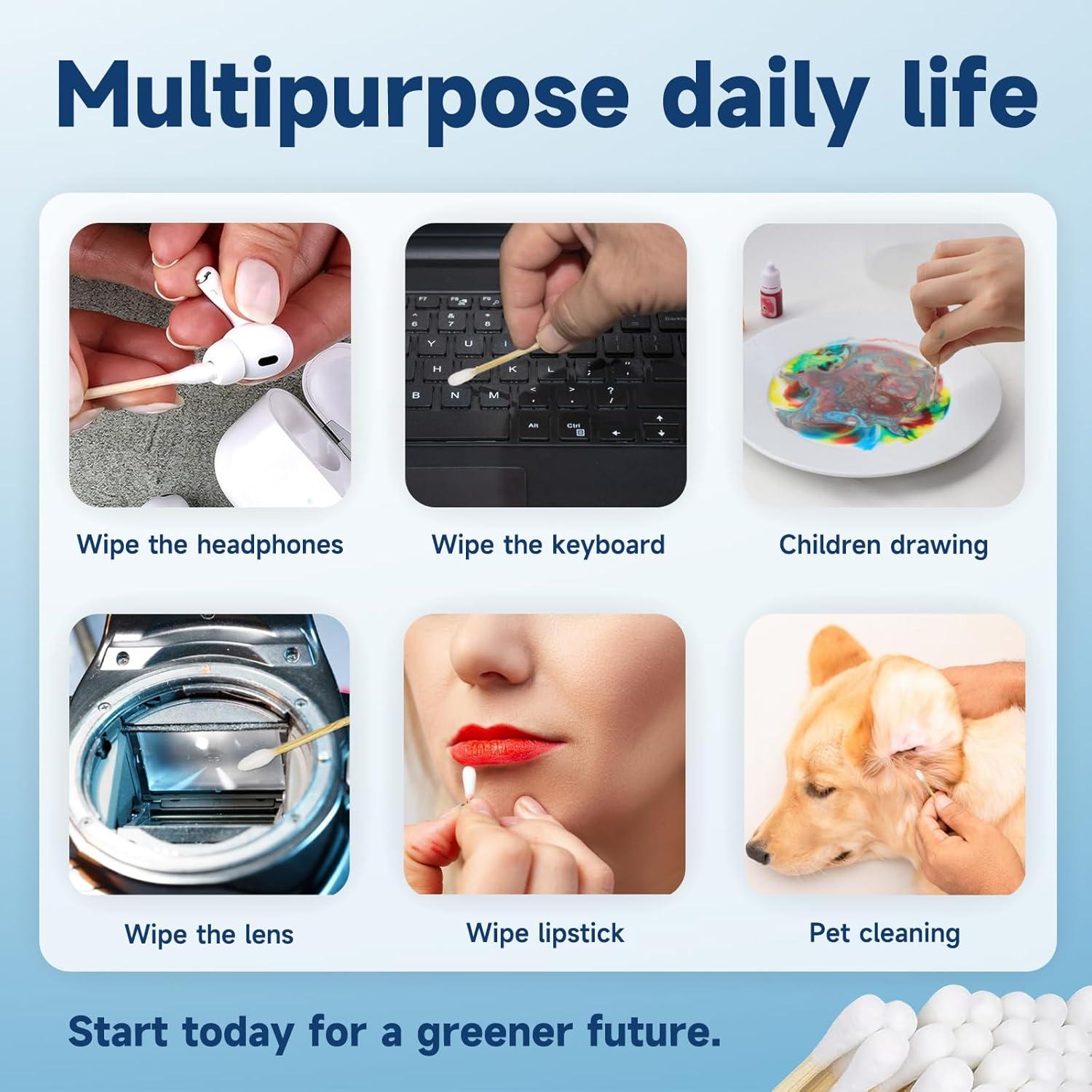 Bastoncillos de Algodón Natural HMTM 500 Unidades Biodegradables