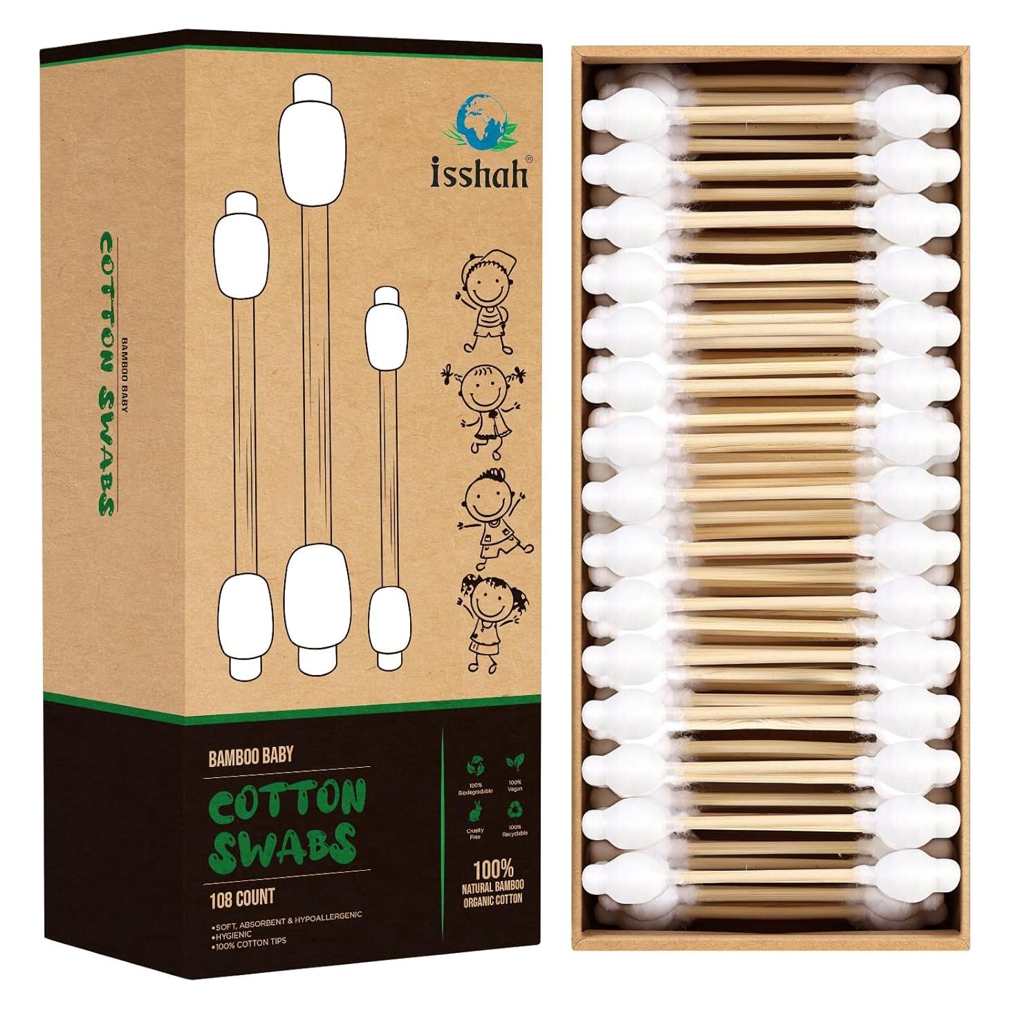 Hisopos de Algodón Ecológicos Isshah - 108 Unidades - Bambú