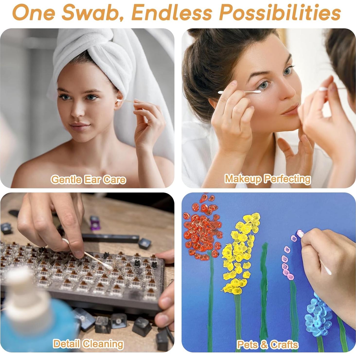 Hisopos de Algodón Orgánico de Bambú 1000 Unidades Doble Punta