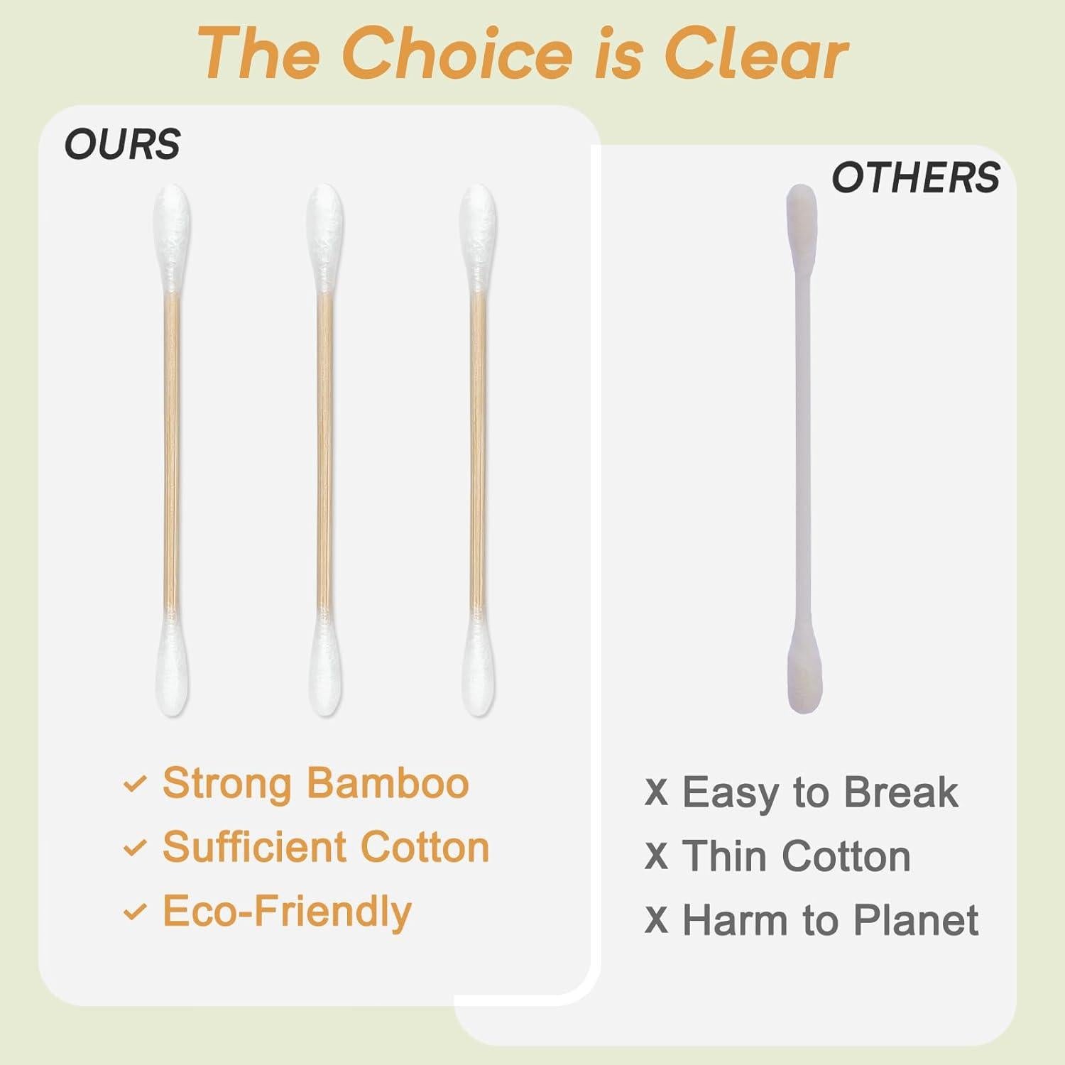 Hisopos de Algodón Orgánico de Bambú 1000 Unidades Doble Punta