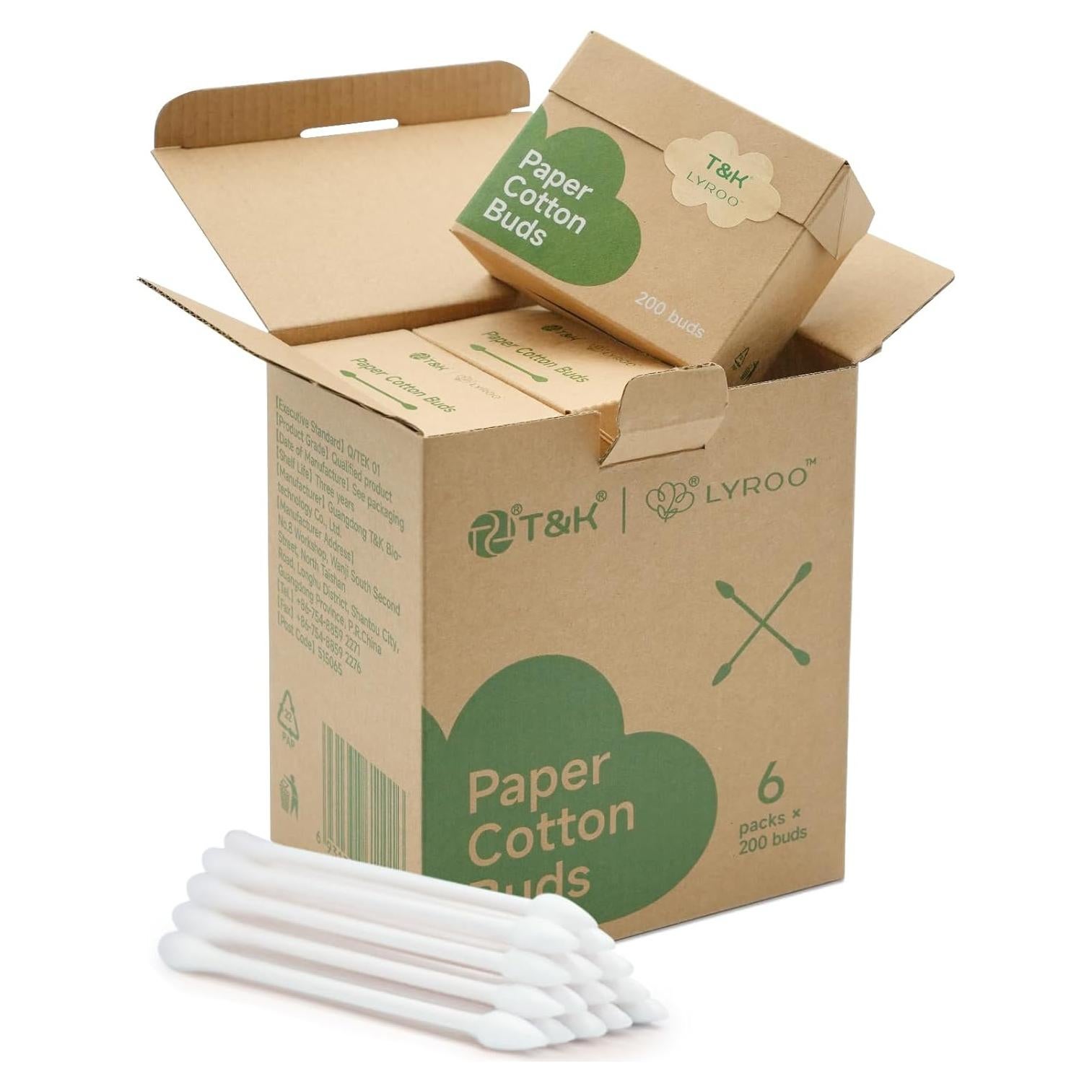 Bastoncillos de Algodón Biodegradables T&K - 1200 Unidades