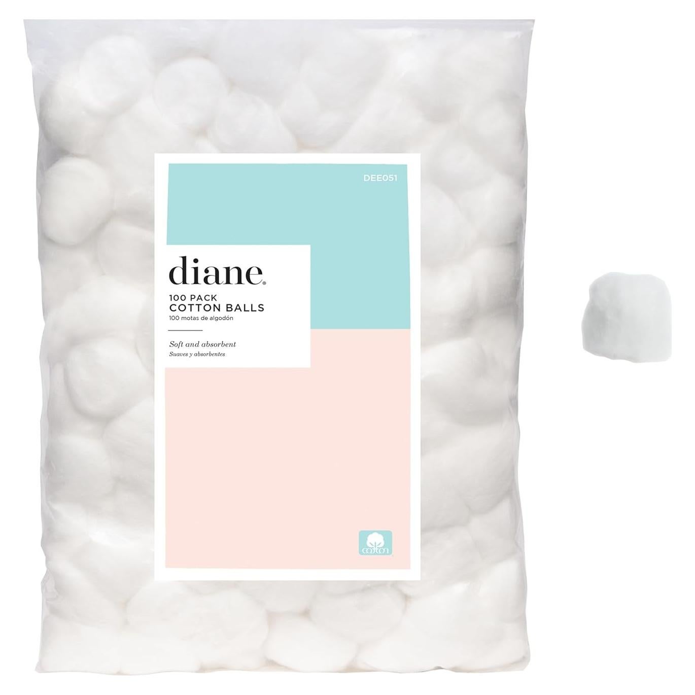 Bolas de Algodón 100% Puras Diane - 100 Unidades para Belleza