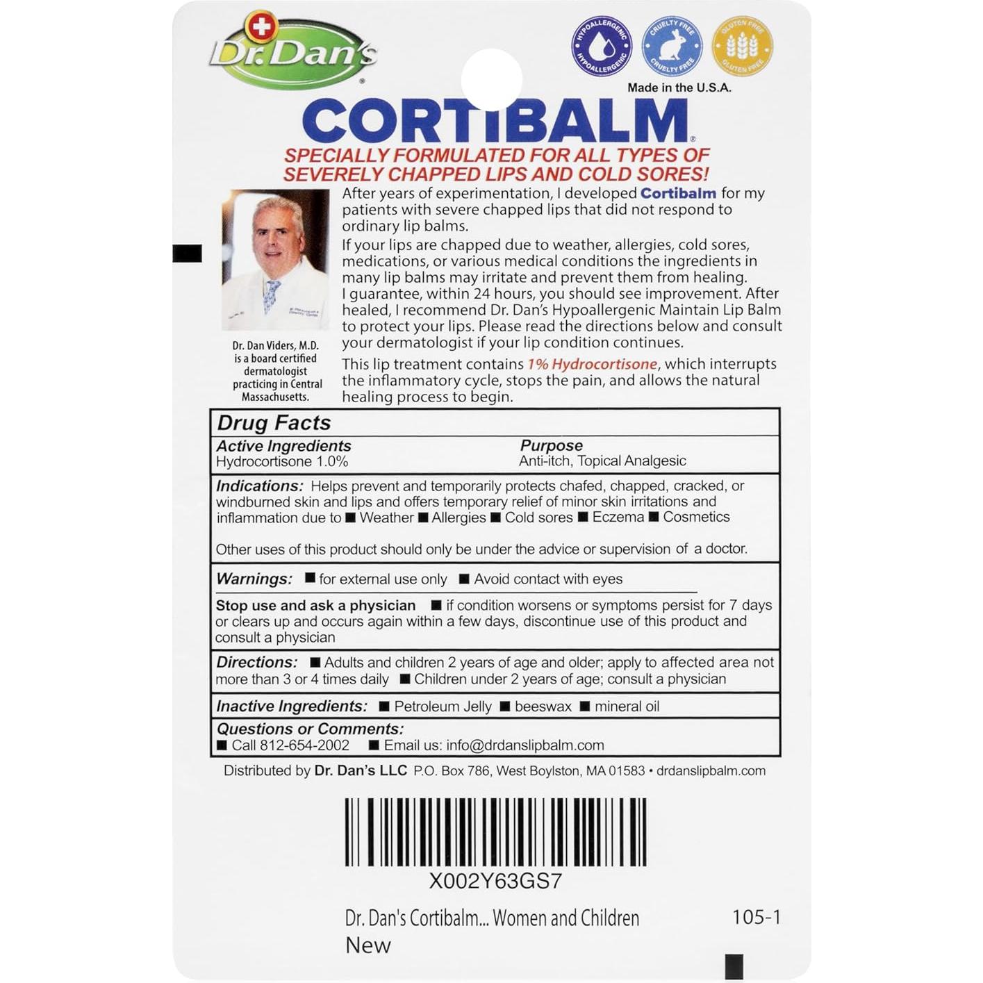 Bálsamo Labial Cortibalm Dr. Dan - Paquete de 5 Unidades - Hidrocortisona 1%