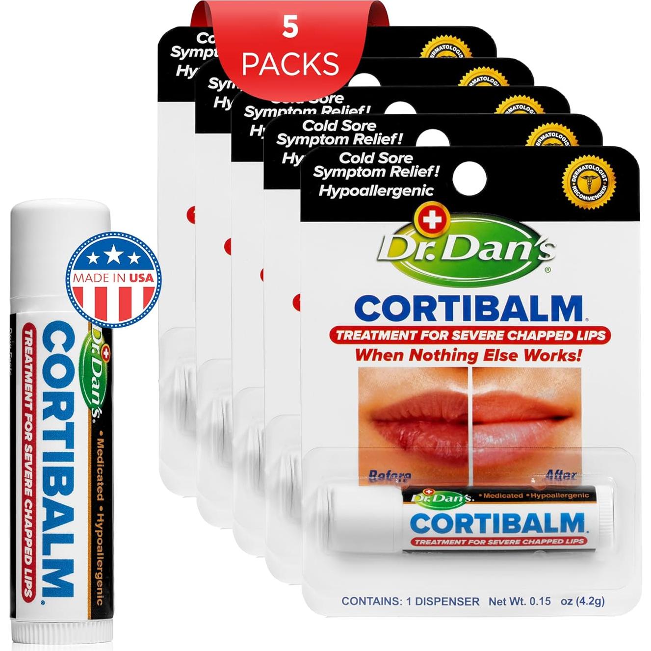 Bálsamo Labial Cortibalm Dr. Dan - Paquete de 5 Unidades - Hidrocortisona 1%