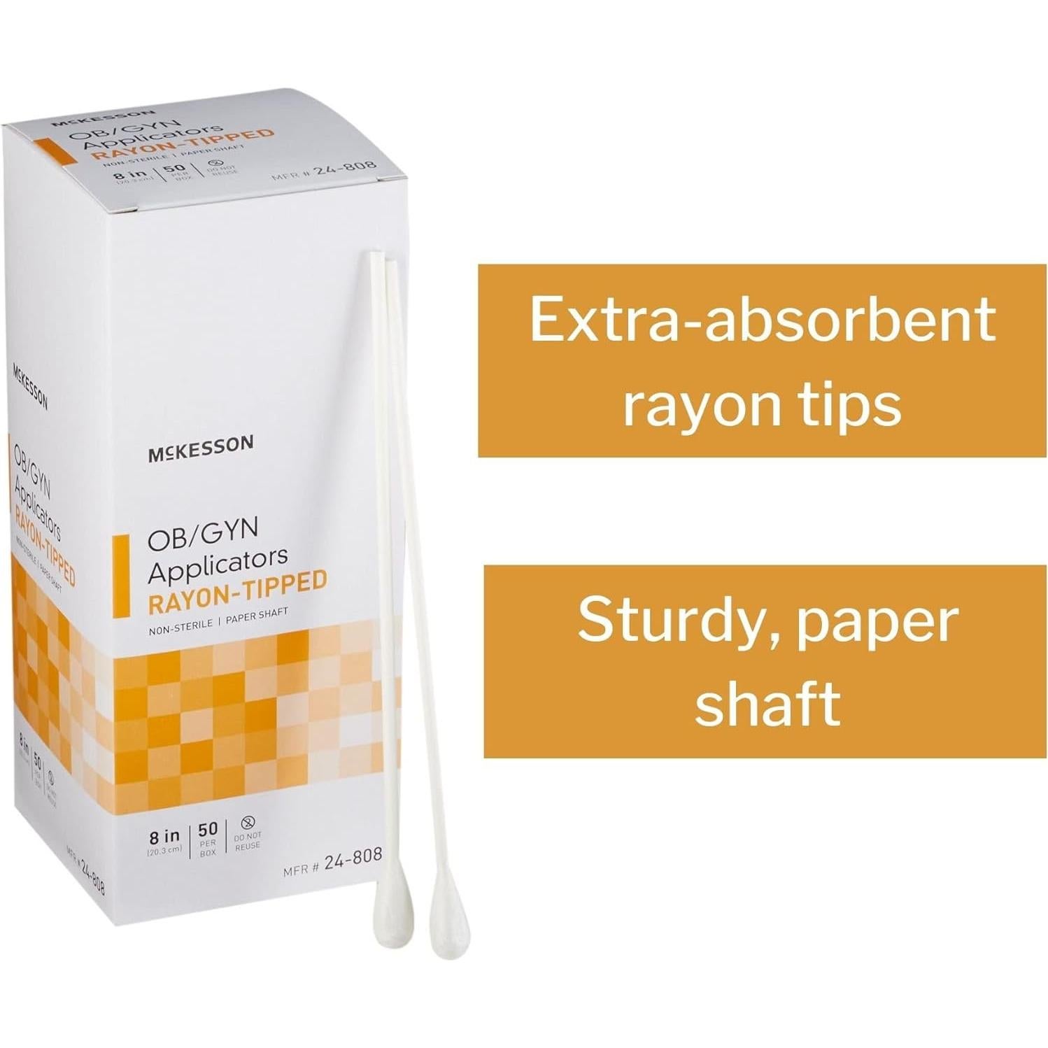 Aplicadores OB-GYN McKesson 20.32 cm Rayón No Estériles 50 Unidades