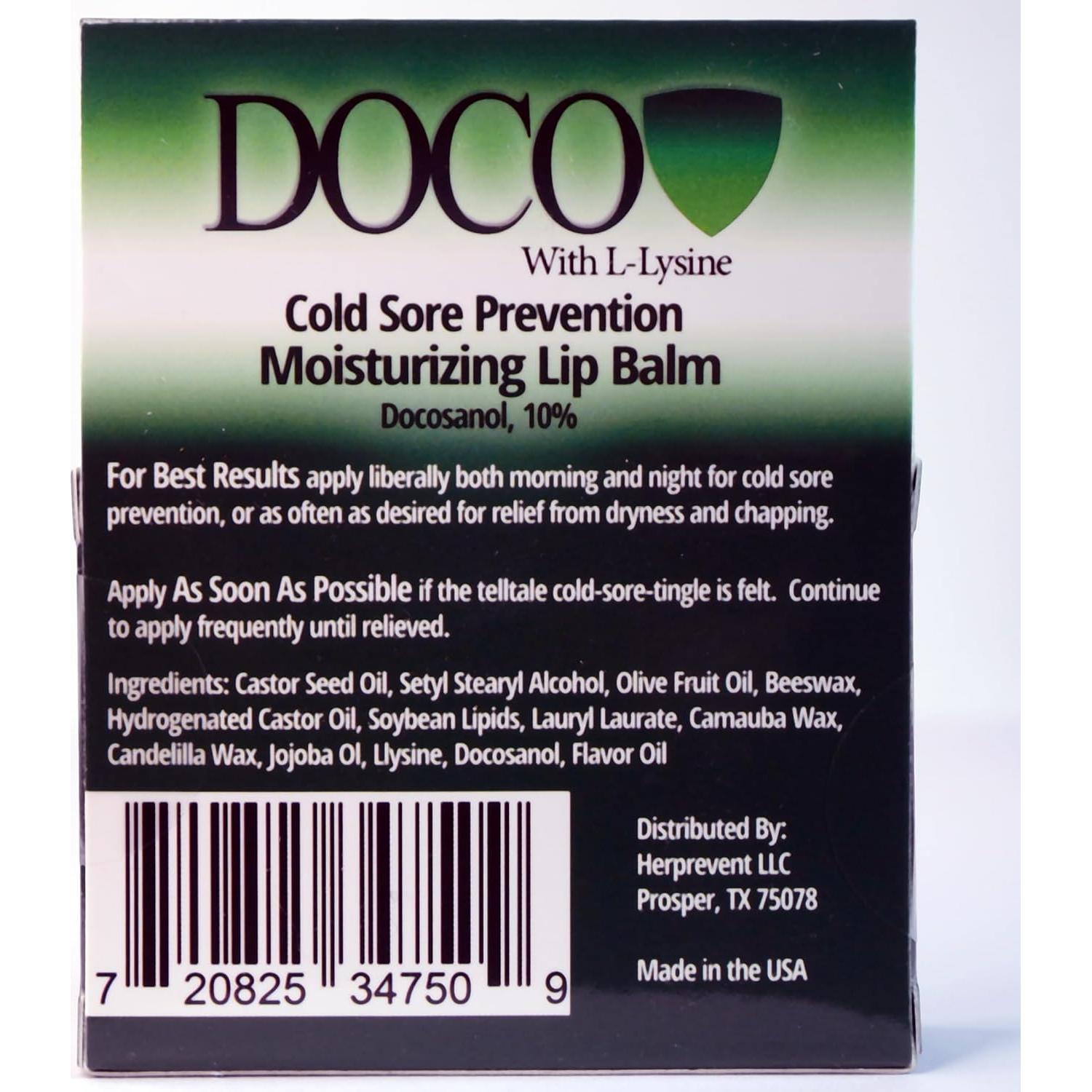 Bálsamo Labial Hidratante DocoShield con Lisina y Docosanol - Paquete de 3