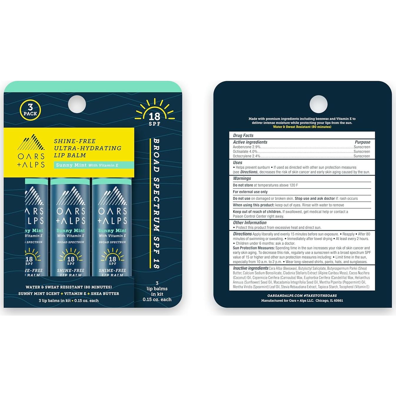 Protector Solar Labial Oars + Alps SPF 18, 3 Balsamos Hidratantes