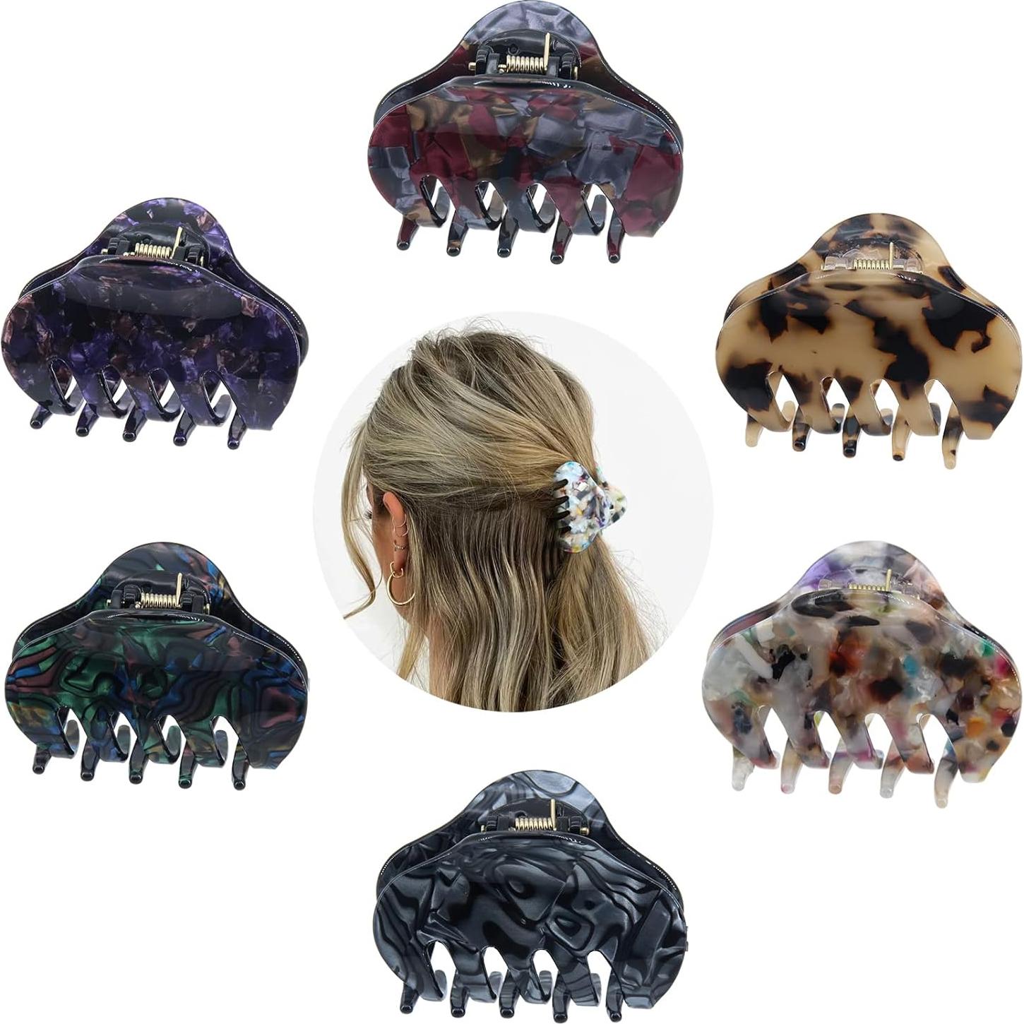 Pinzas para el cabello DK de acrílico tortuga 6 piezas 6.1 cm