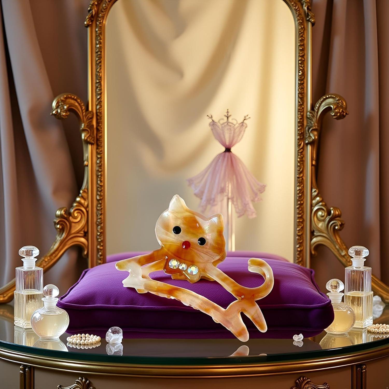 Pinzas para el cabello GANPUB mediana con rhinestones gato