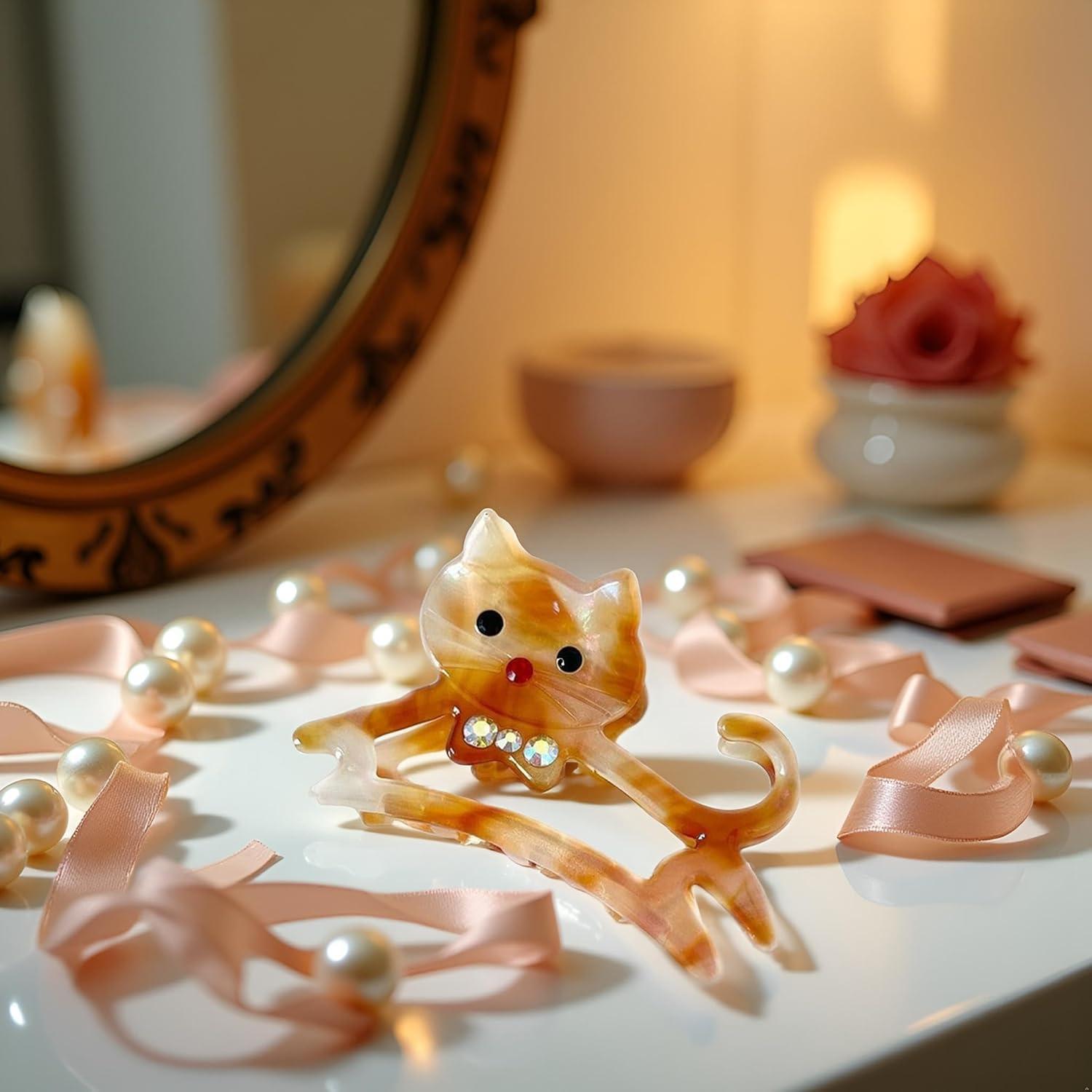 Pinzas para el cabello GANPUB mediana con rhinestones gato