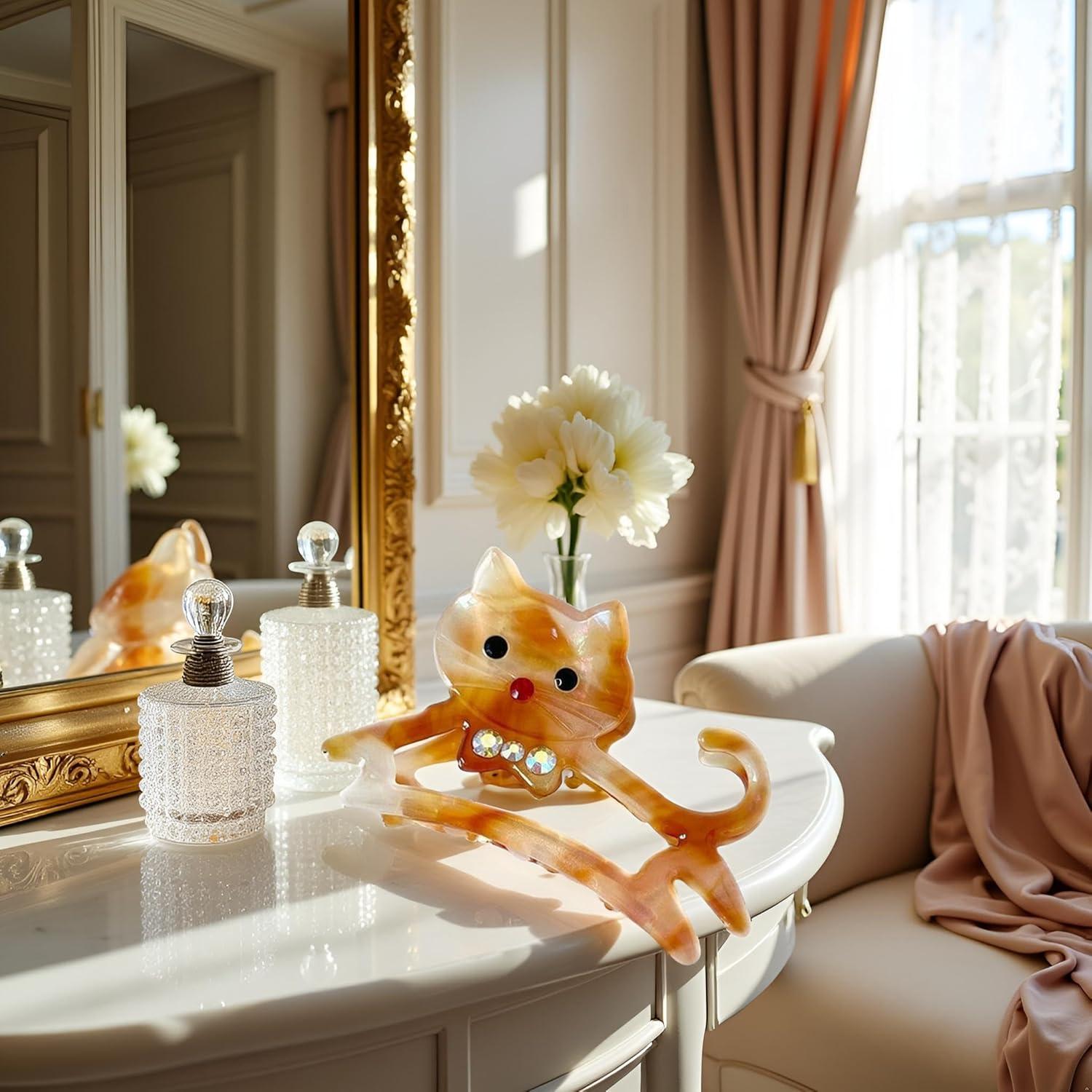 Pinzas para el cabello GANPUB mediana con rhinestones gato