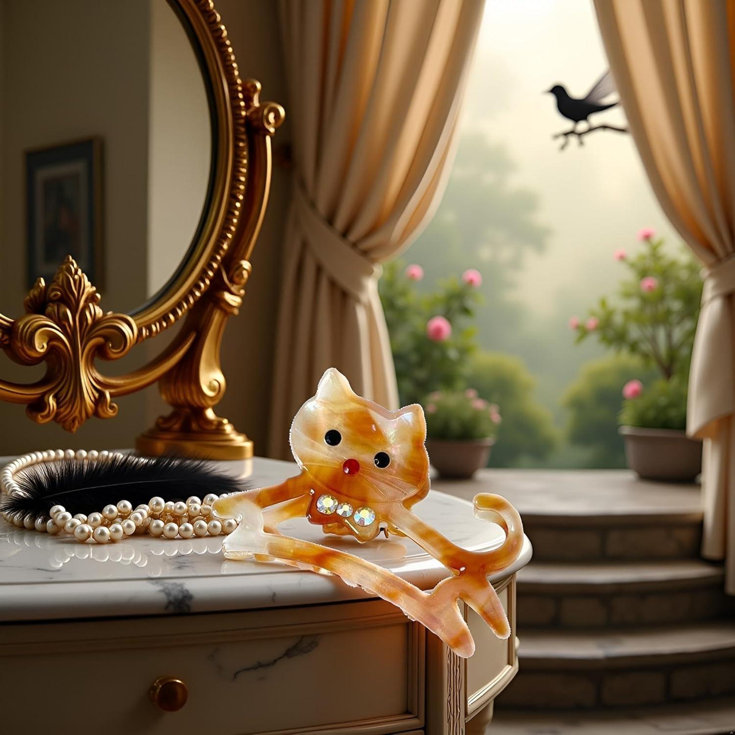 Pinzas para el cabello GANPUB mediana con rhinestones gato