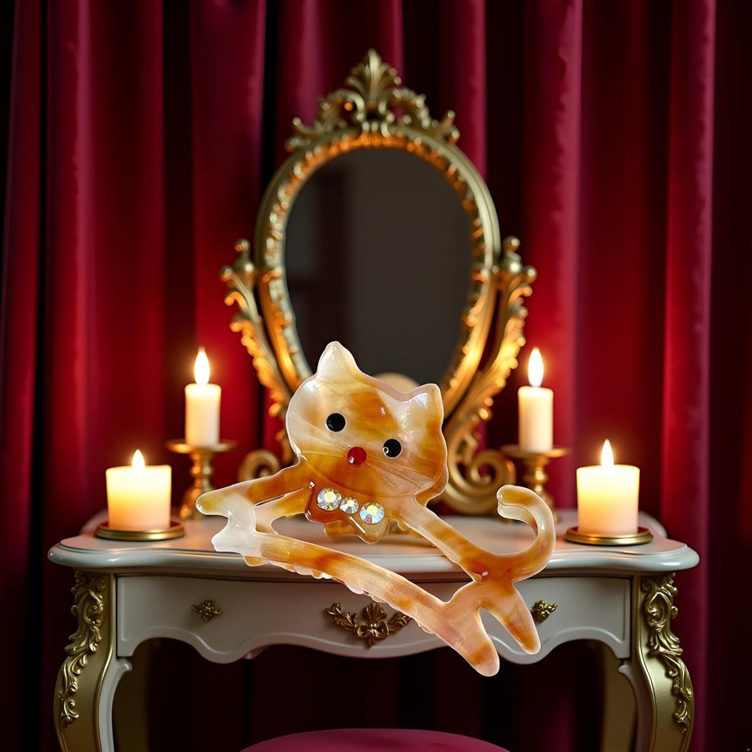 Pinzas para el cabello GANPUB mediana con rhinestones gato