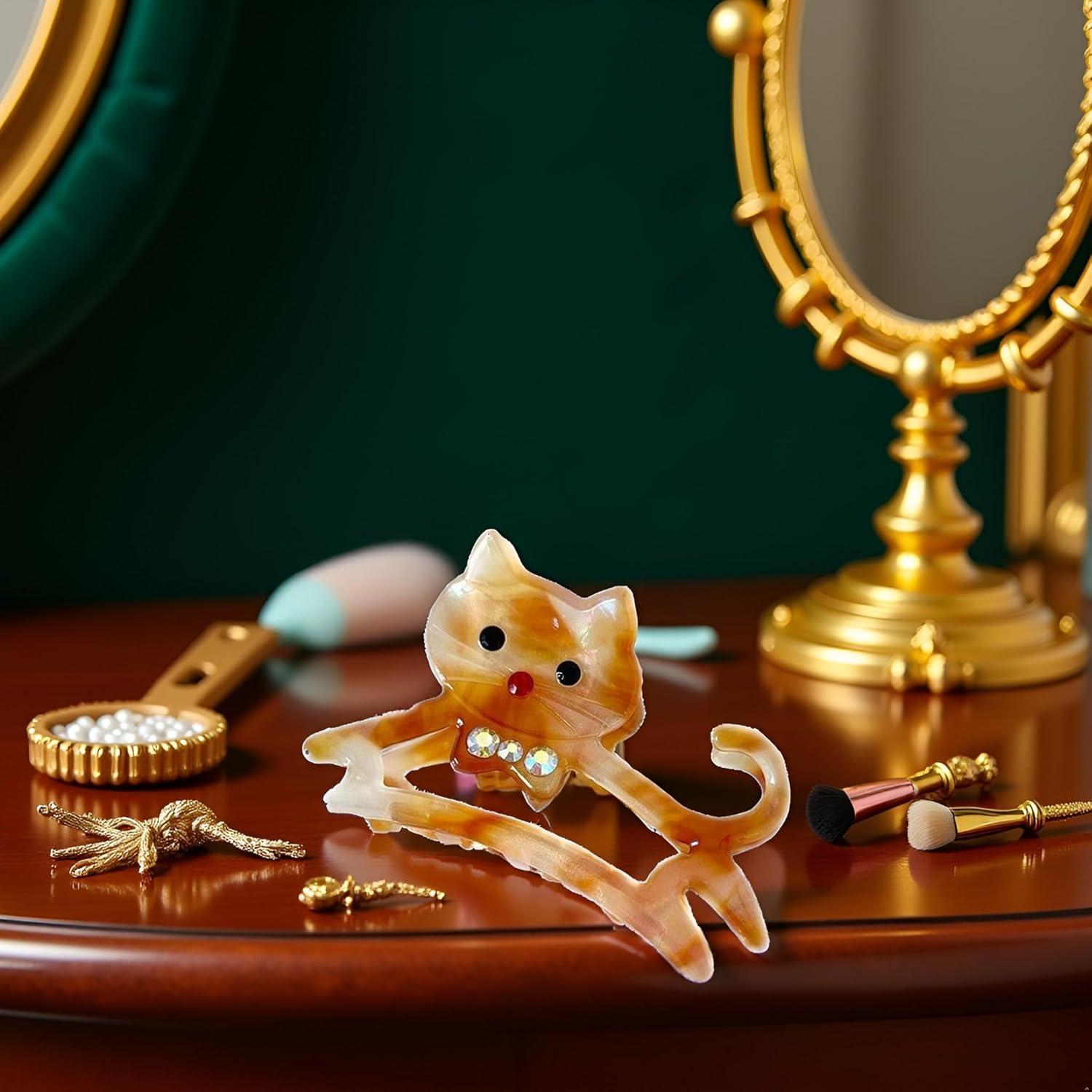 Pinzas para el cabello GANPUB mediana con rhinestones gato