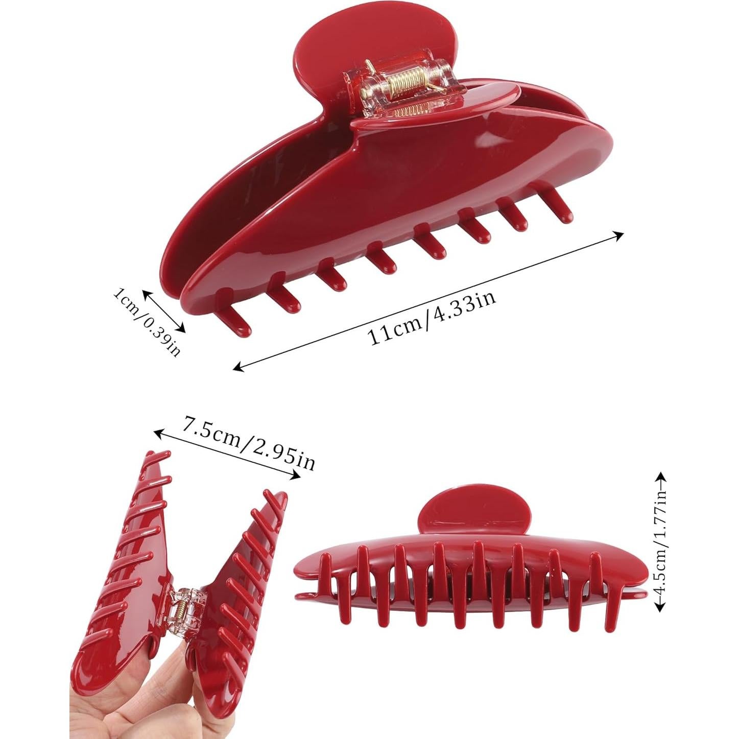 Clip de Acetato HAIMEIKANG 10.16 cm para Cabello Grueso Rojo