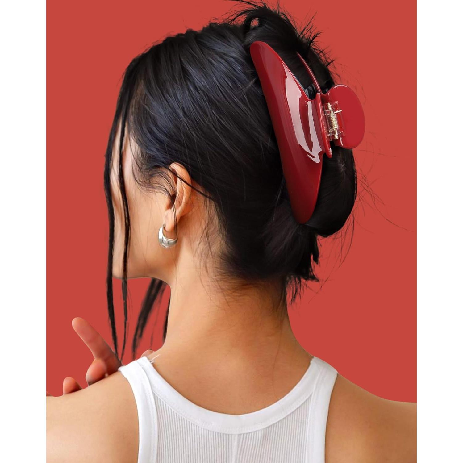 Clip de Acetato HAIMEIKANG 10.16 cm para Cabello Grueso Rojo