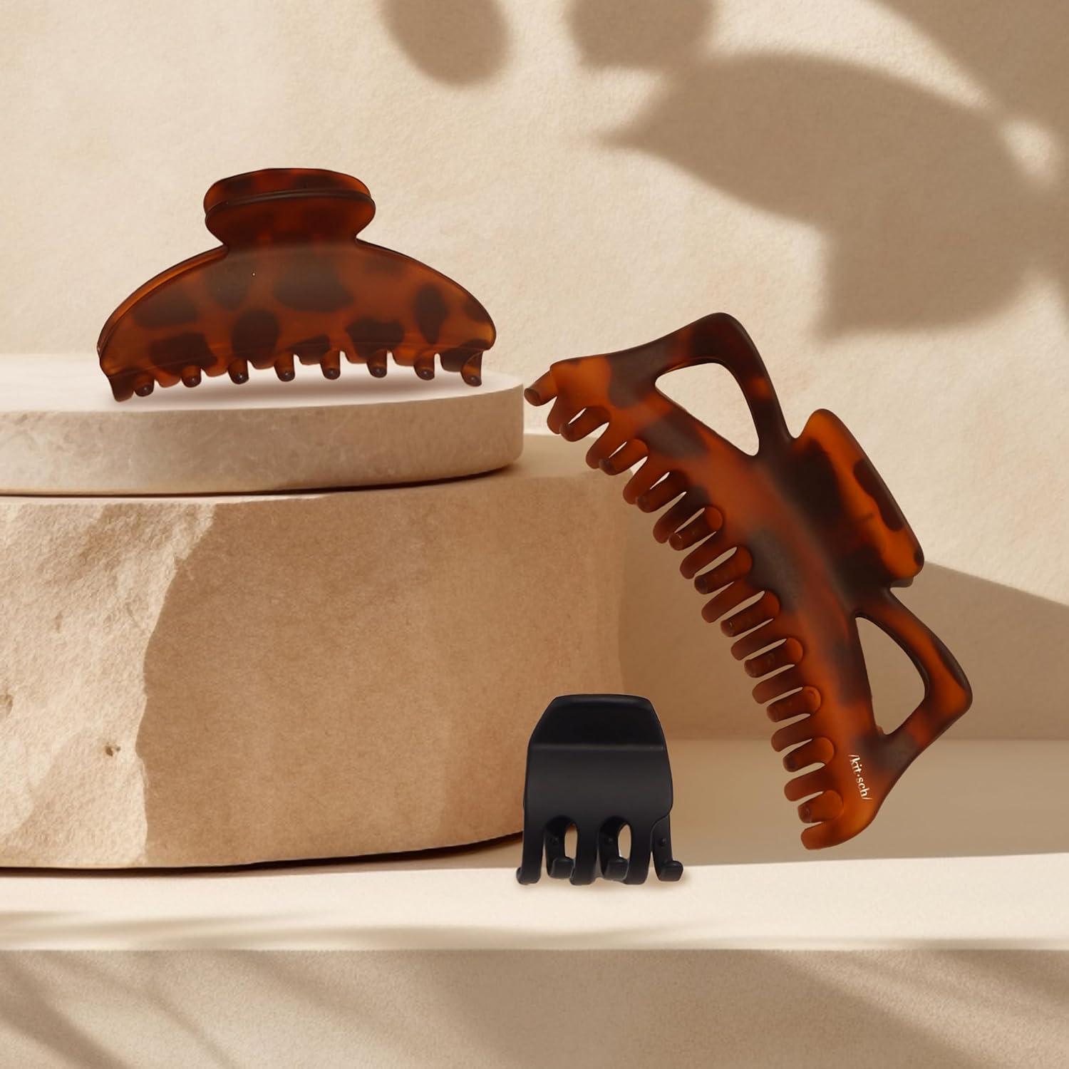 Set de 3 Clips de Garra Kitsch de Plástico Reciclado - Negro y Tortuga