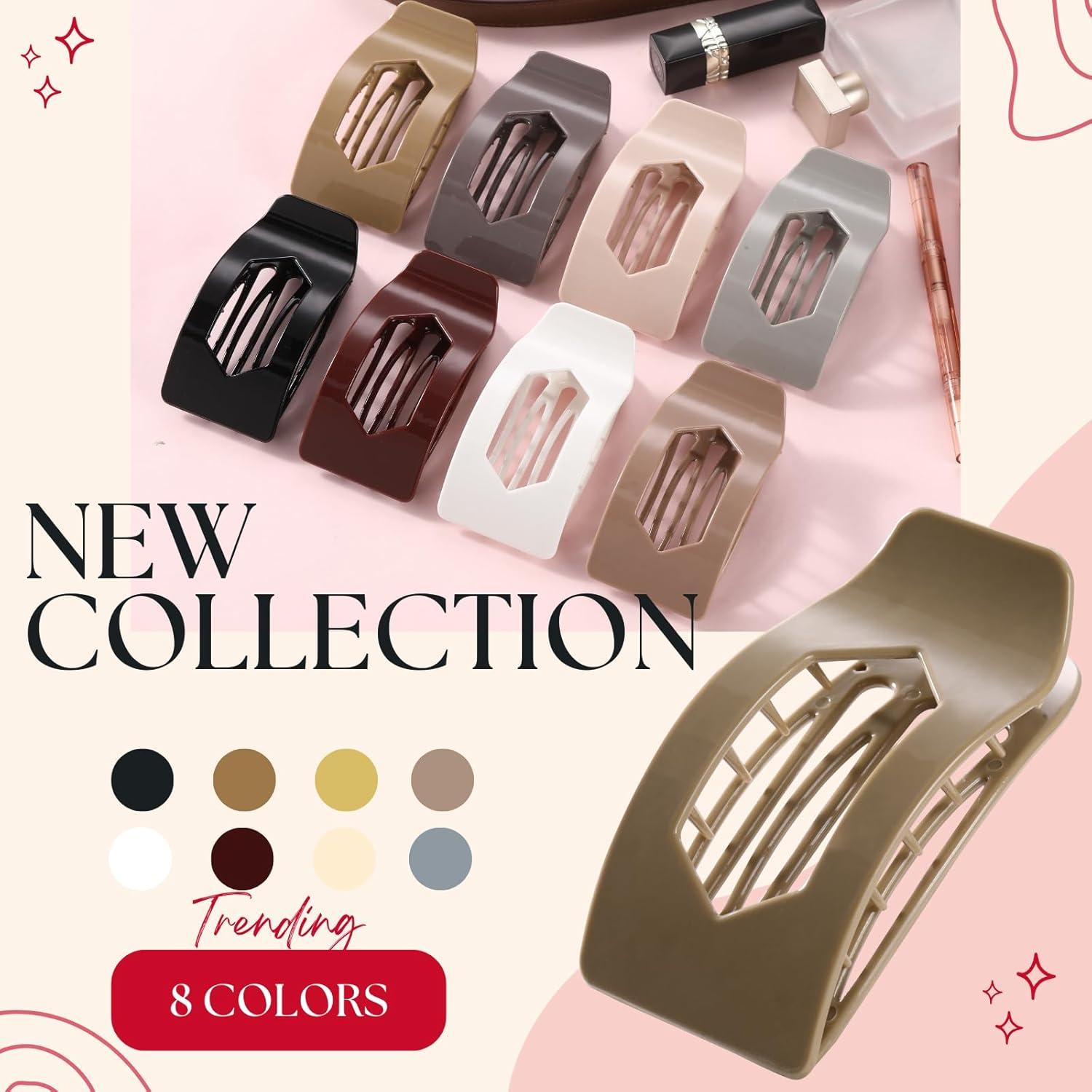 Paquete de 8 Clips de Pelo Planos Rokateam - Antideslizantes y Brillantes