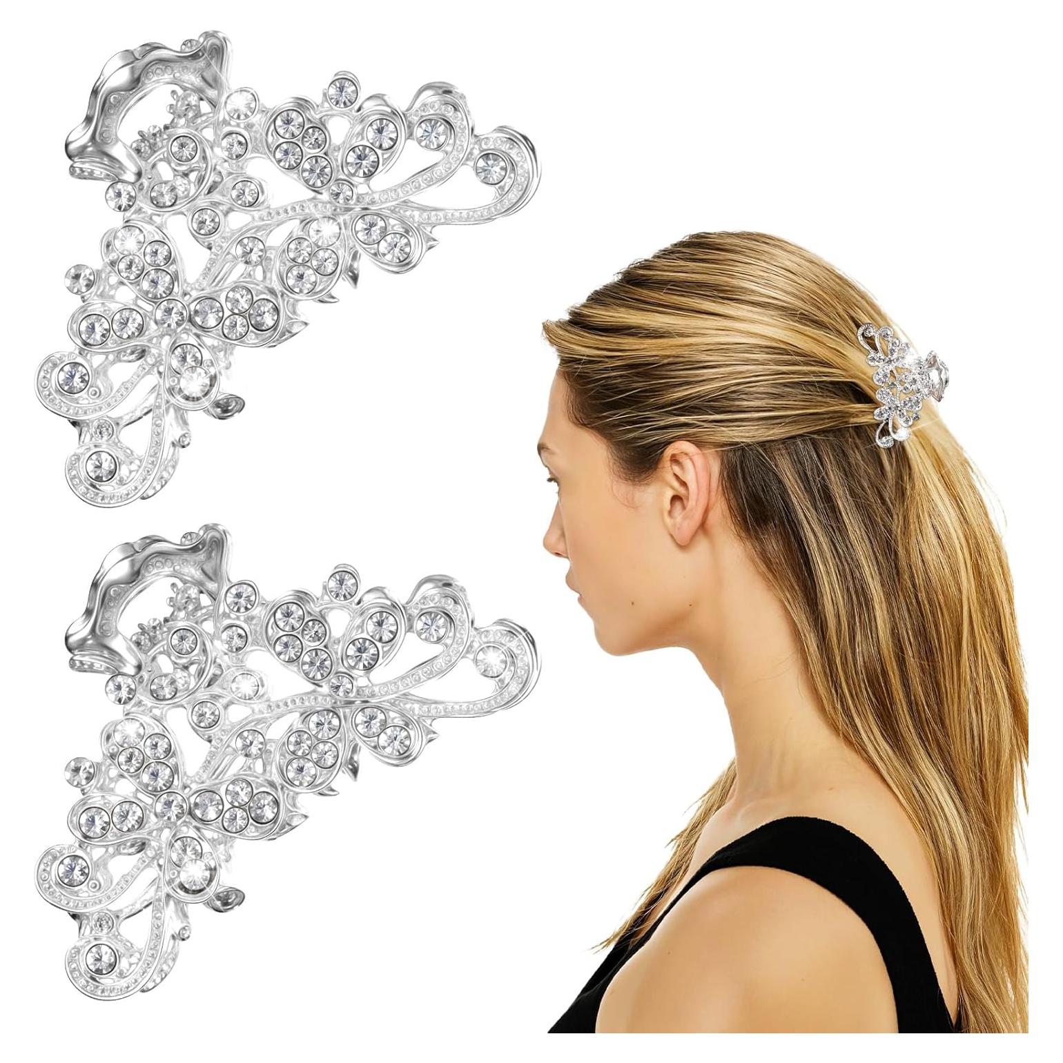 Set de 2 Clips de Pelo con Strass MBAIYO Plateados 6.1 cm