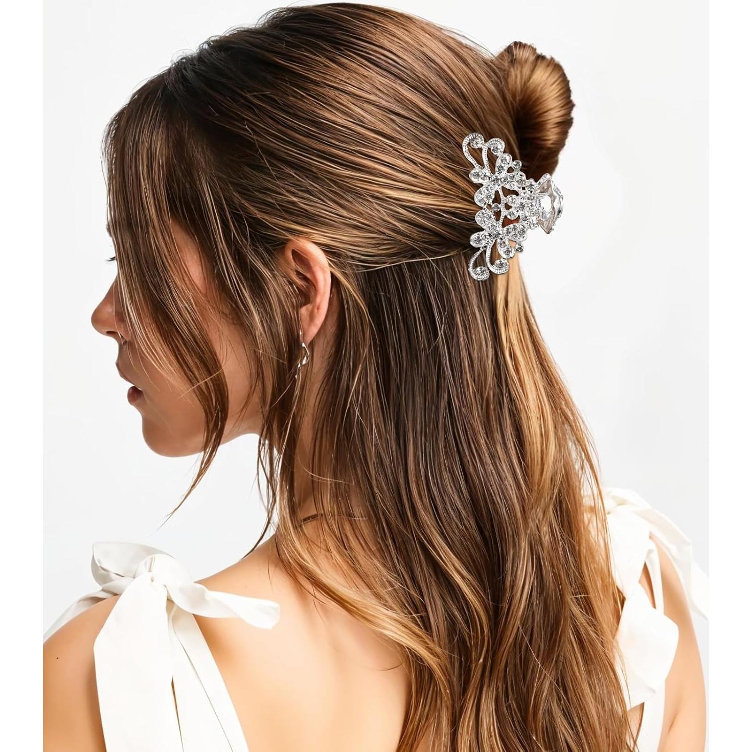 Set de 2 Clips de Pelo con Strass MBAIYO Plateados 6.1 cm