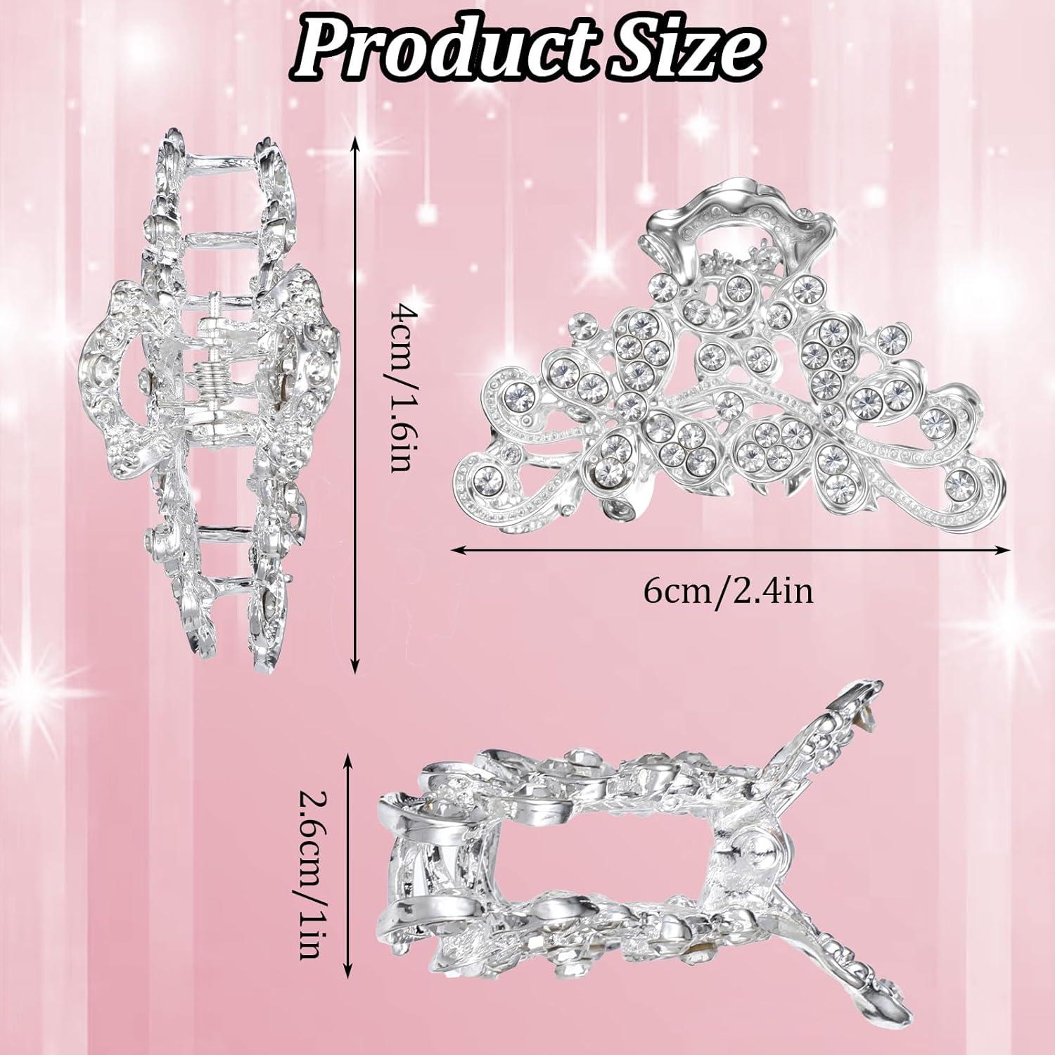 Set de 2 Clips de Pelo con Strass MBAIYO Plateados 6.1 cm