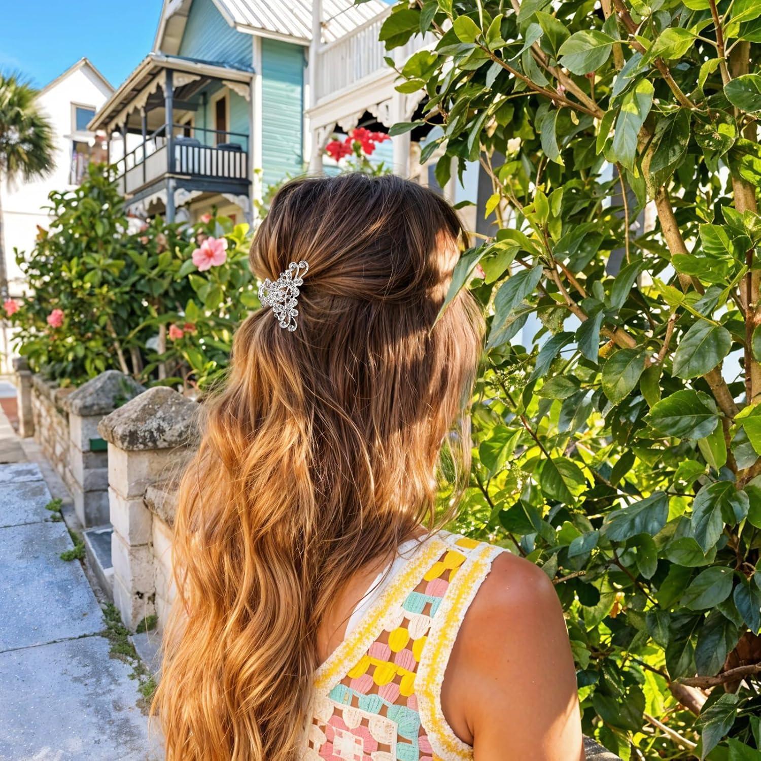 Set de 2 Clips de Pelo con Strass MBAIYO Plateados 6.1 cm