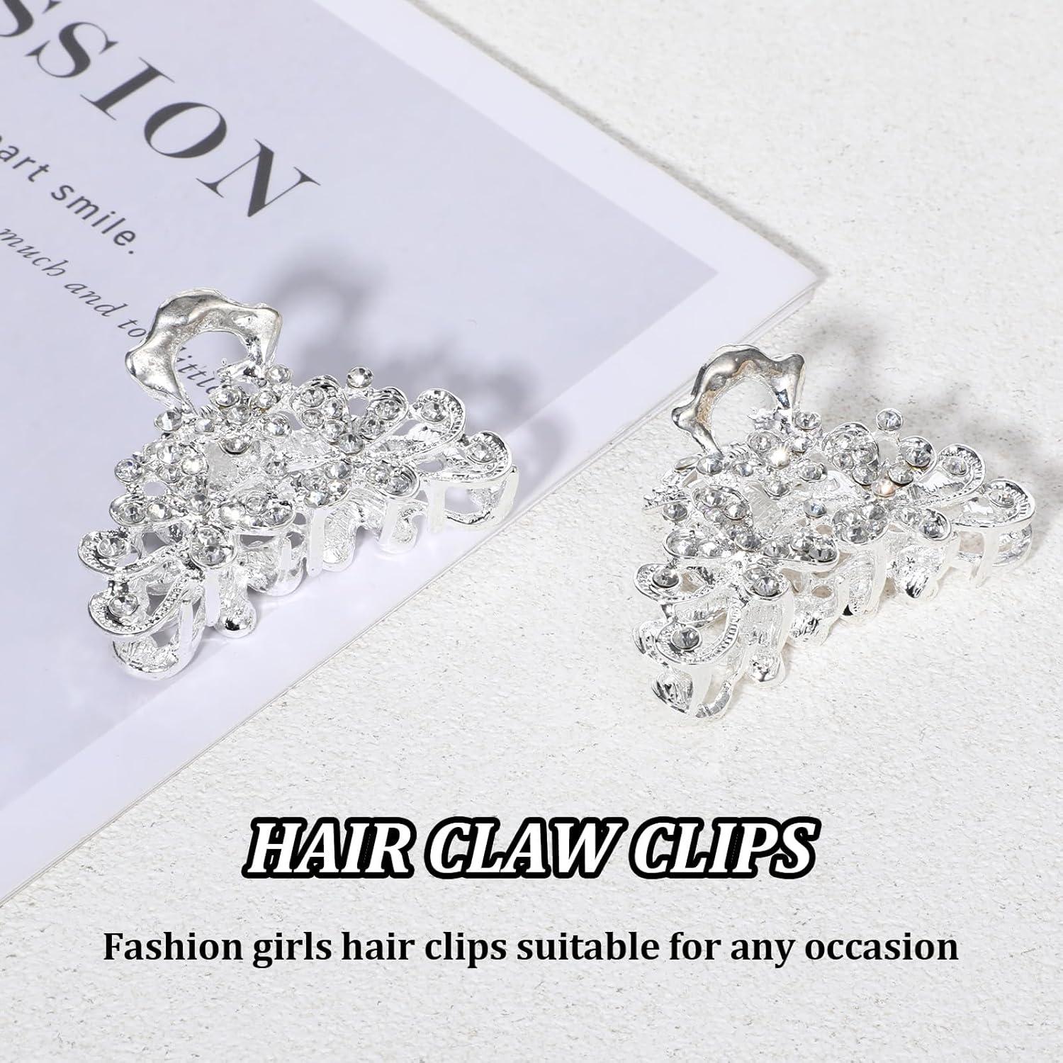Set de 2 Clips de Pelo con Strass MBAIYO Plateados 6.1 cm