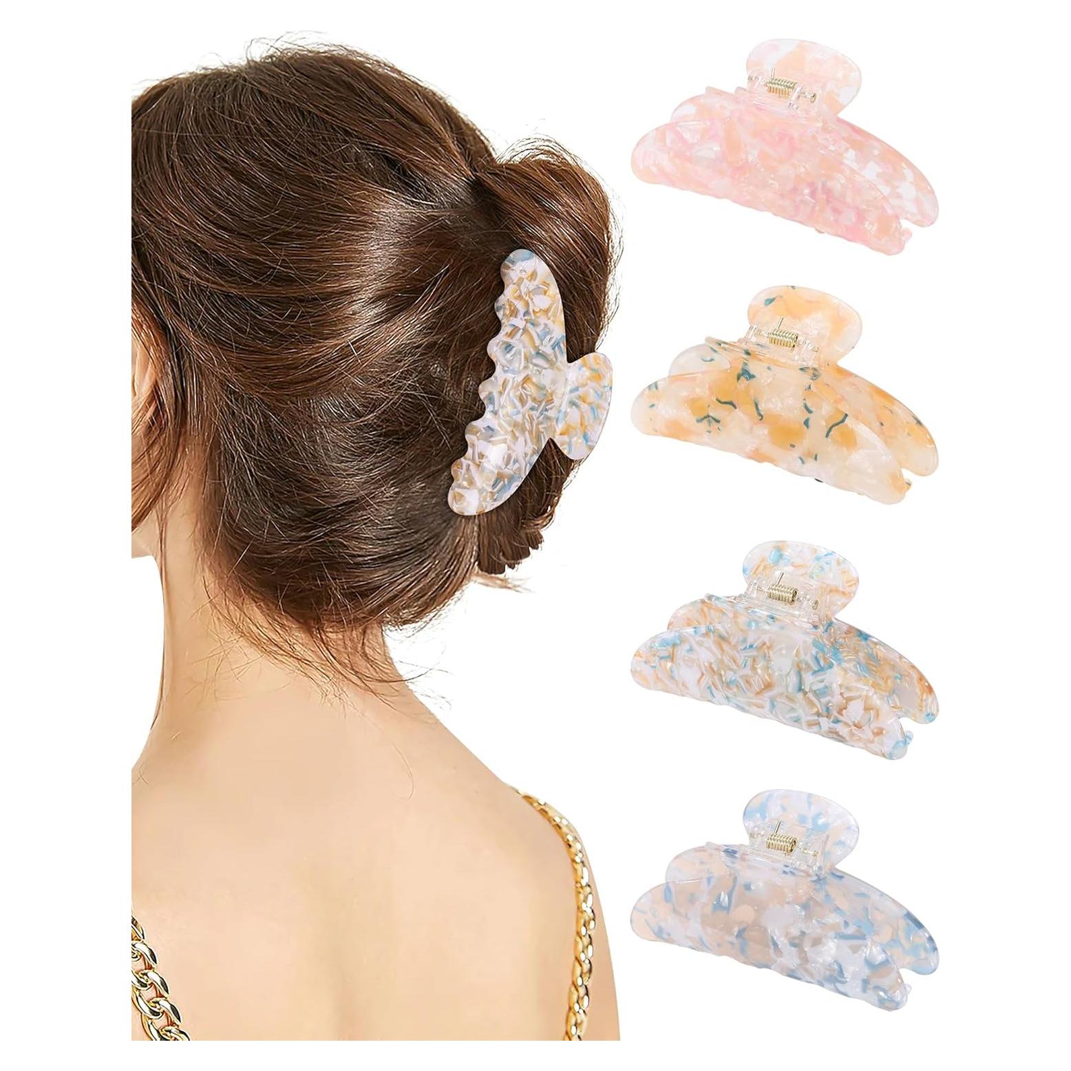 4 Clips de Garra Acrílicos Multicolor para Cabello Fino y Grueso