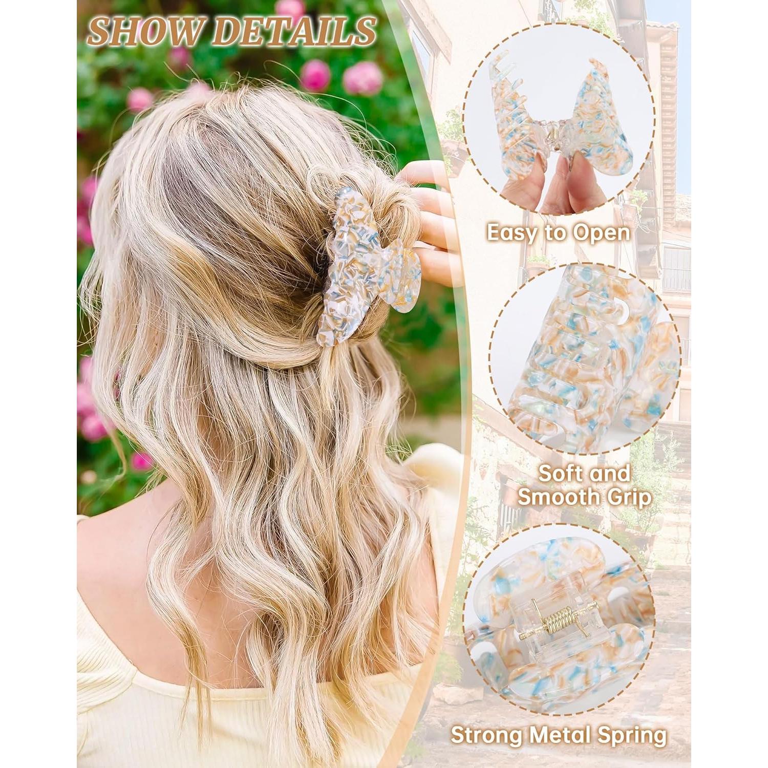 4 Clips de Garra Acrílicos Multicolor para Cabello Fino y Grueso