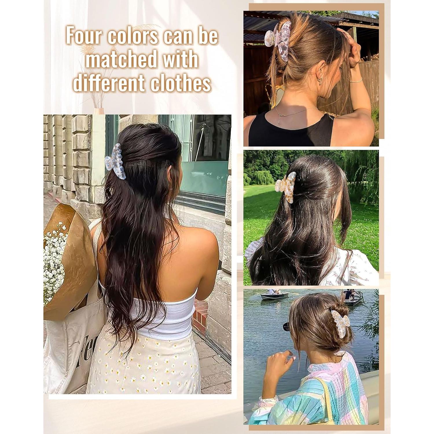 4 Clips de Garra Acrílicos Multicolor para Cabello Fino y Grueso