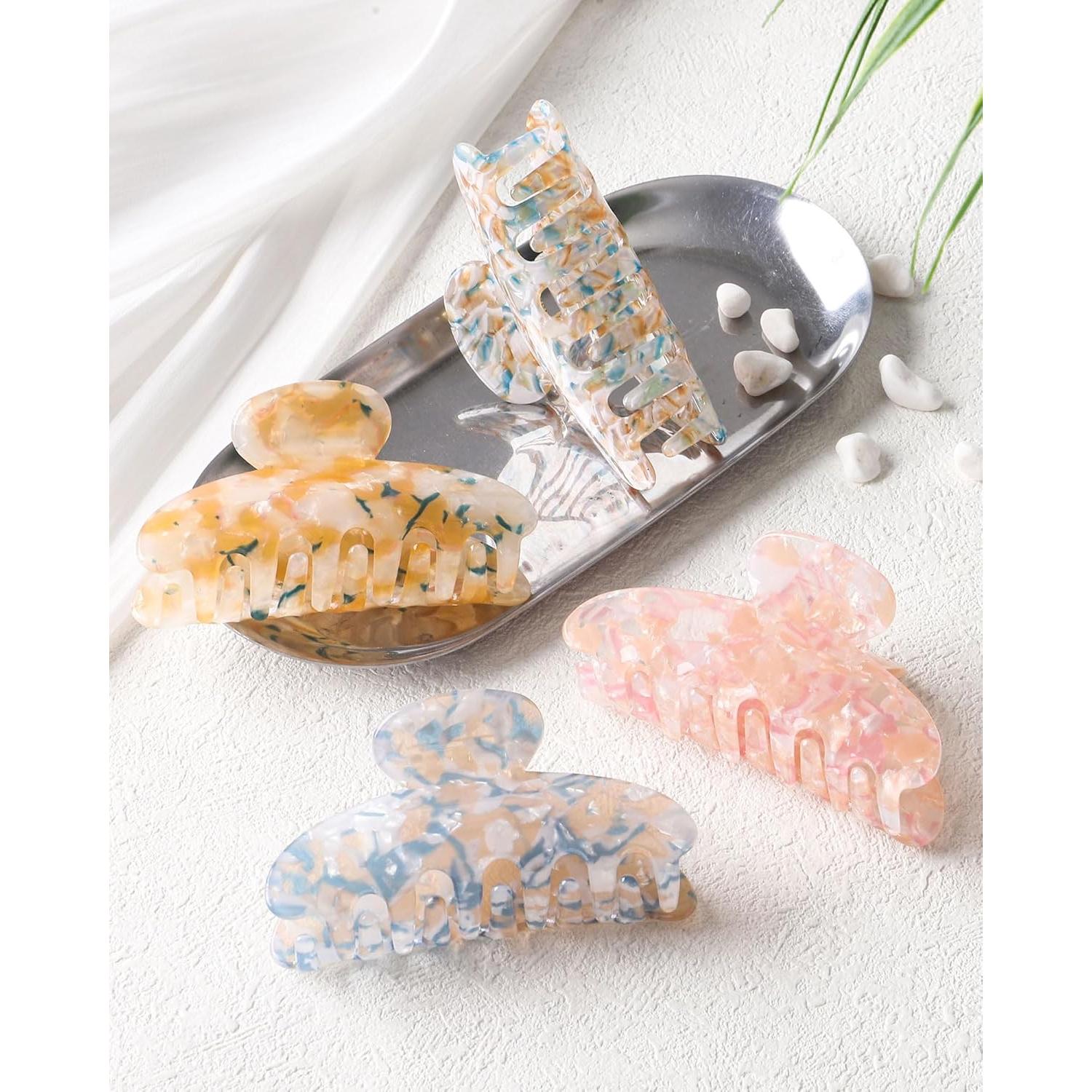 4 Clips de Garra Acrílicos Multicolor para Cabello Fino y Grueso