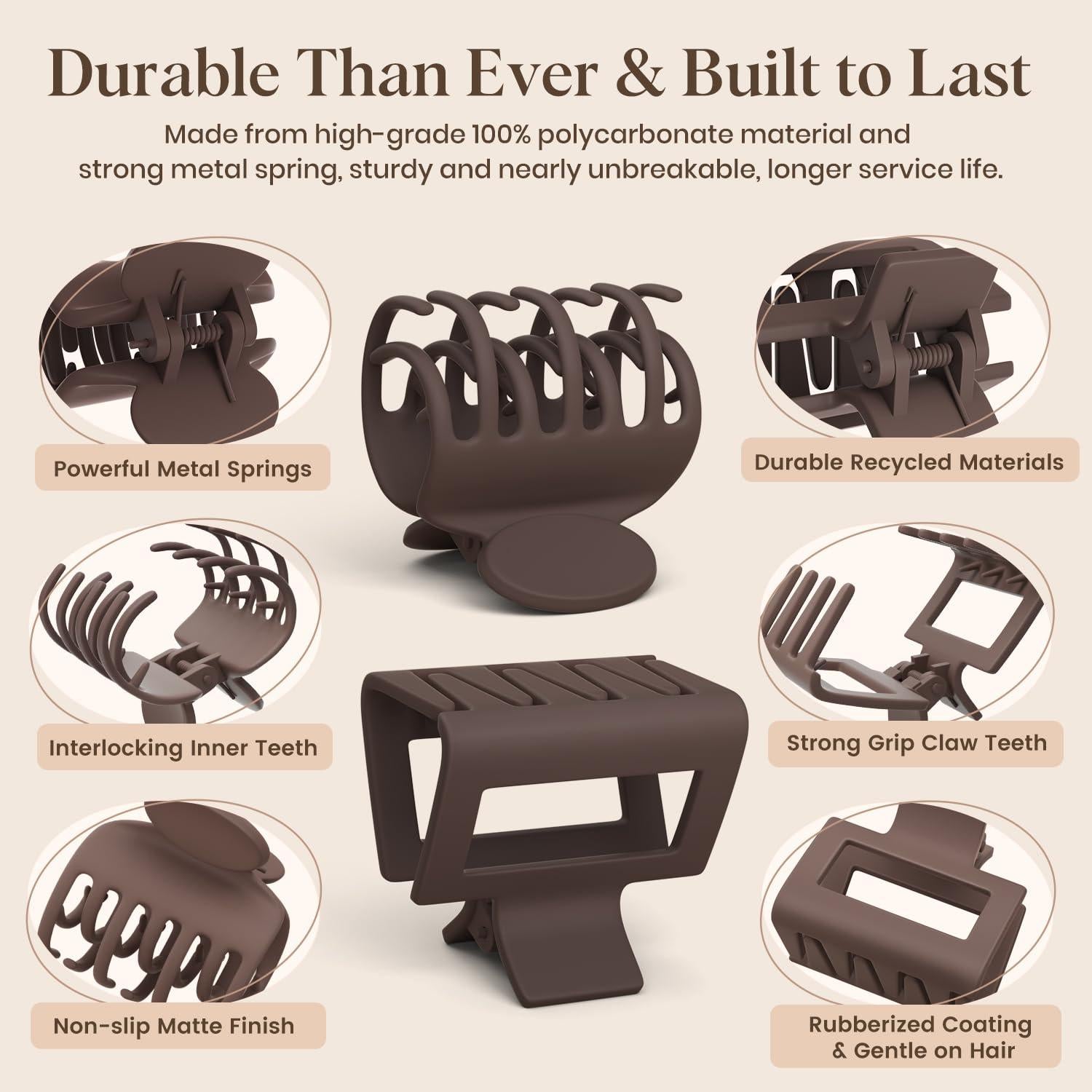 Clips de Garra Medianos Oeusnael 8 Pcs Antideslizantes Neutros