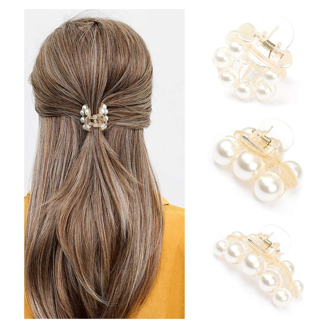 Pinzas para el Cabello Brinie de Perlas - 3 Piezas Antideslizantes