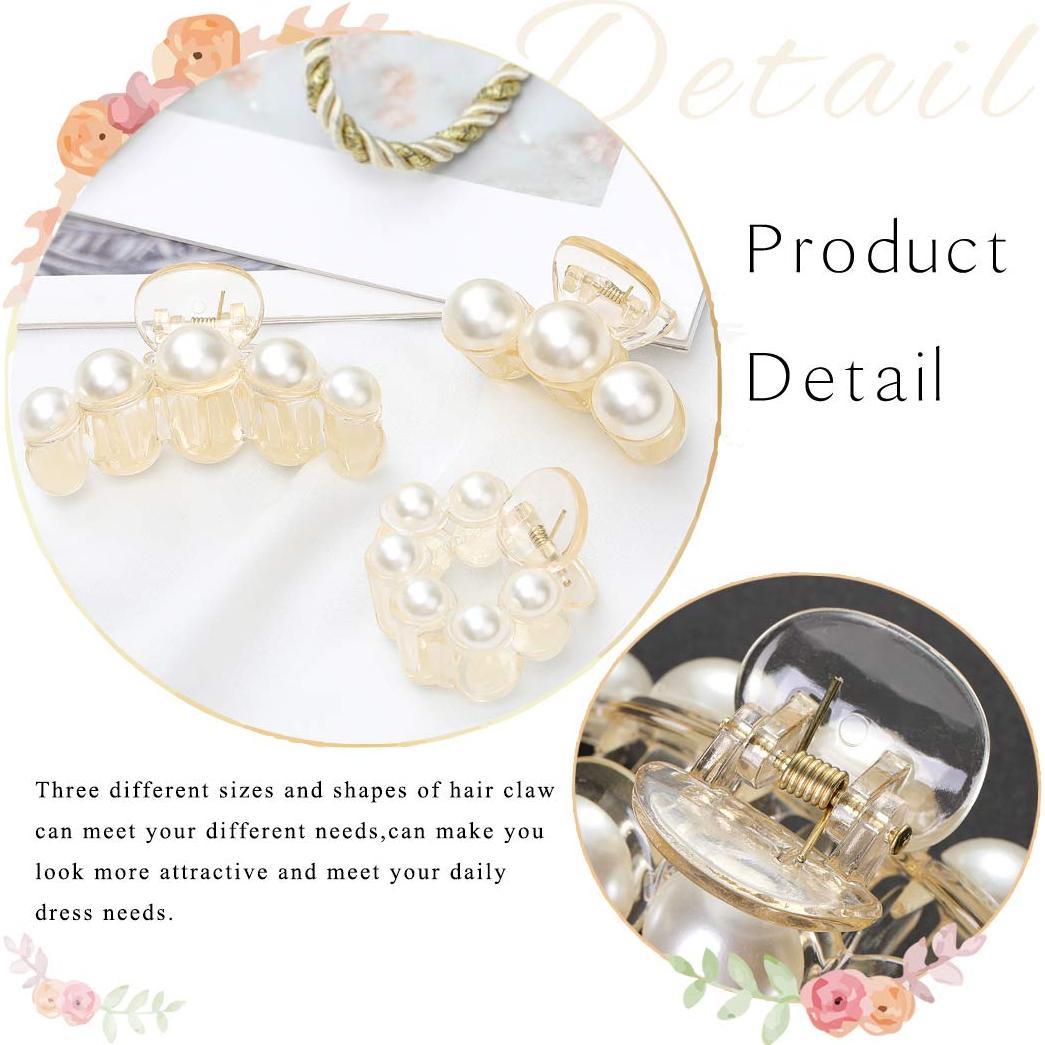 Pinzas para el Cabello Brinie de Perlas - 3 Piezas Antideslizantes