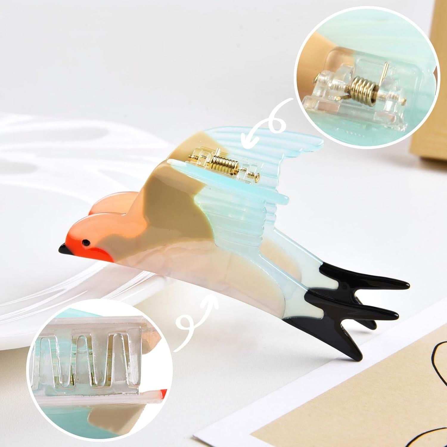 Pinzas para el cabello Baobenwin en forma de pájaro verde