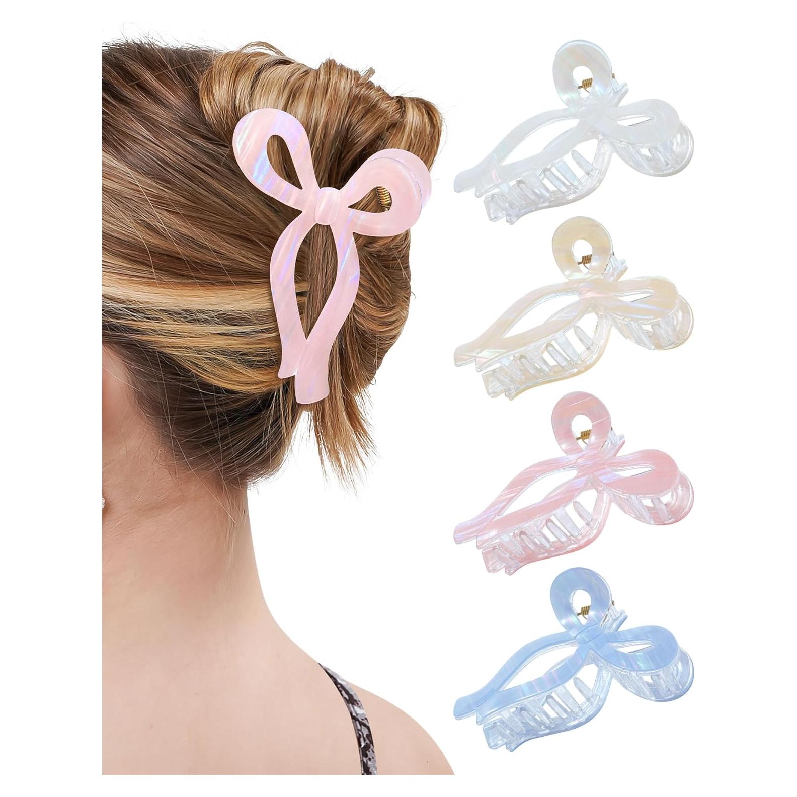 Clips de Pelo de Garra Mesovor con Lazo - 4 Piezas Rayas de Sirena