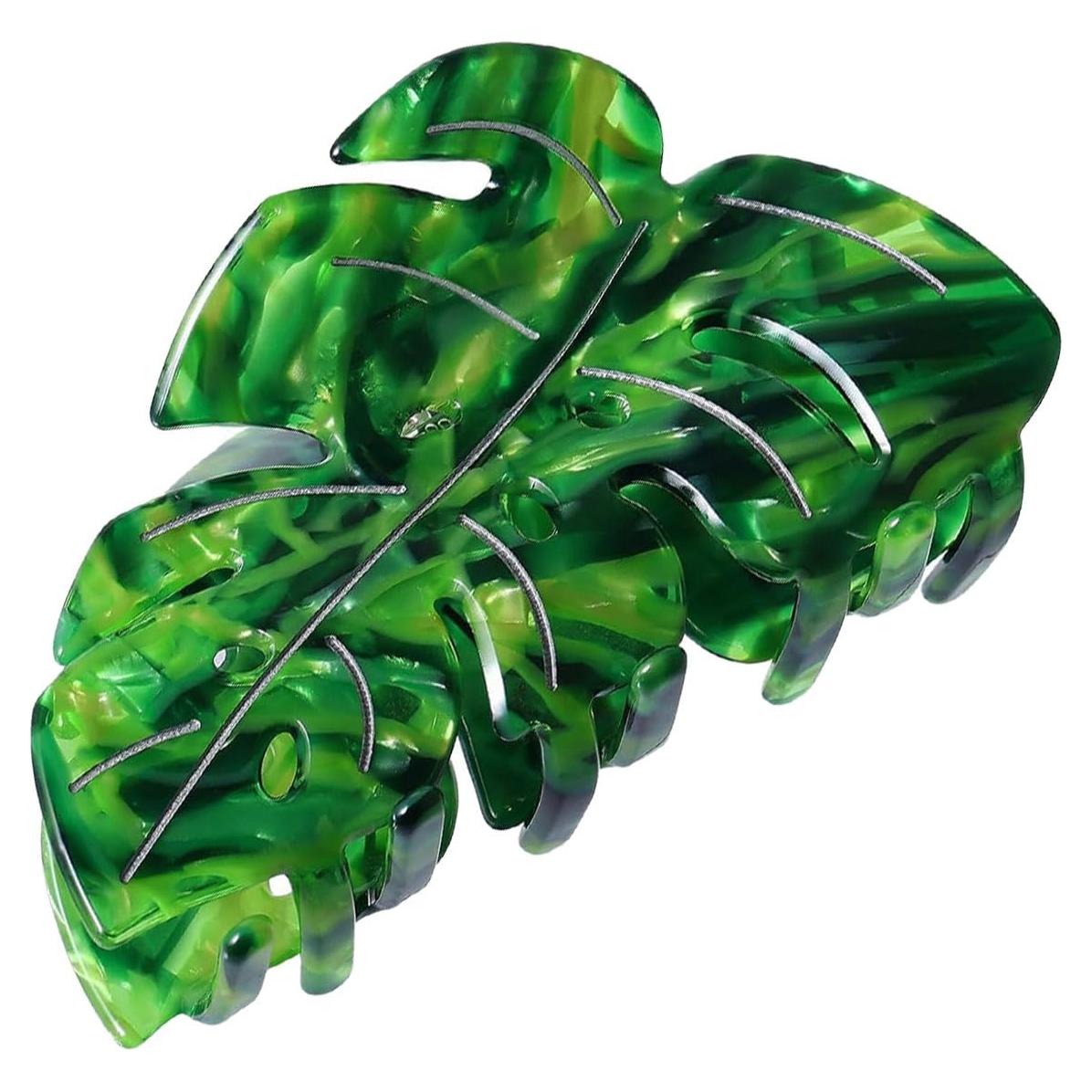 Clip para el cabello Beleki hoja verde 9 cm sujeción fuerte