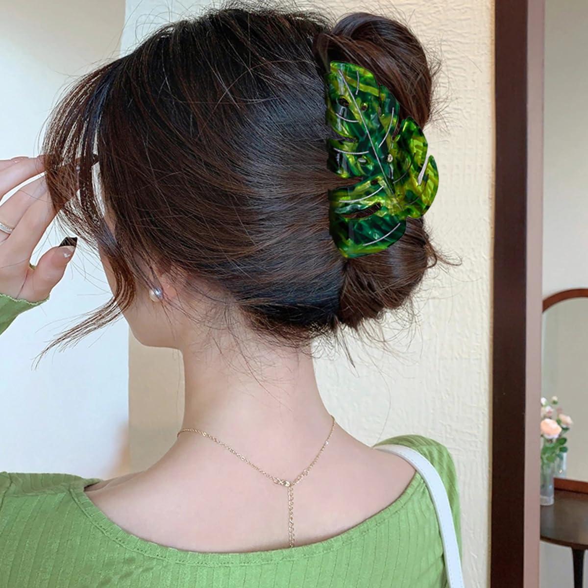 Clip para el cabello Beleki hoja verde 9 cm sujeción fuerte