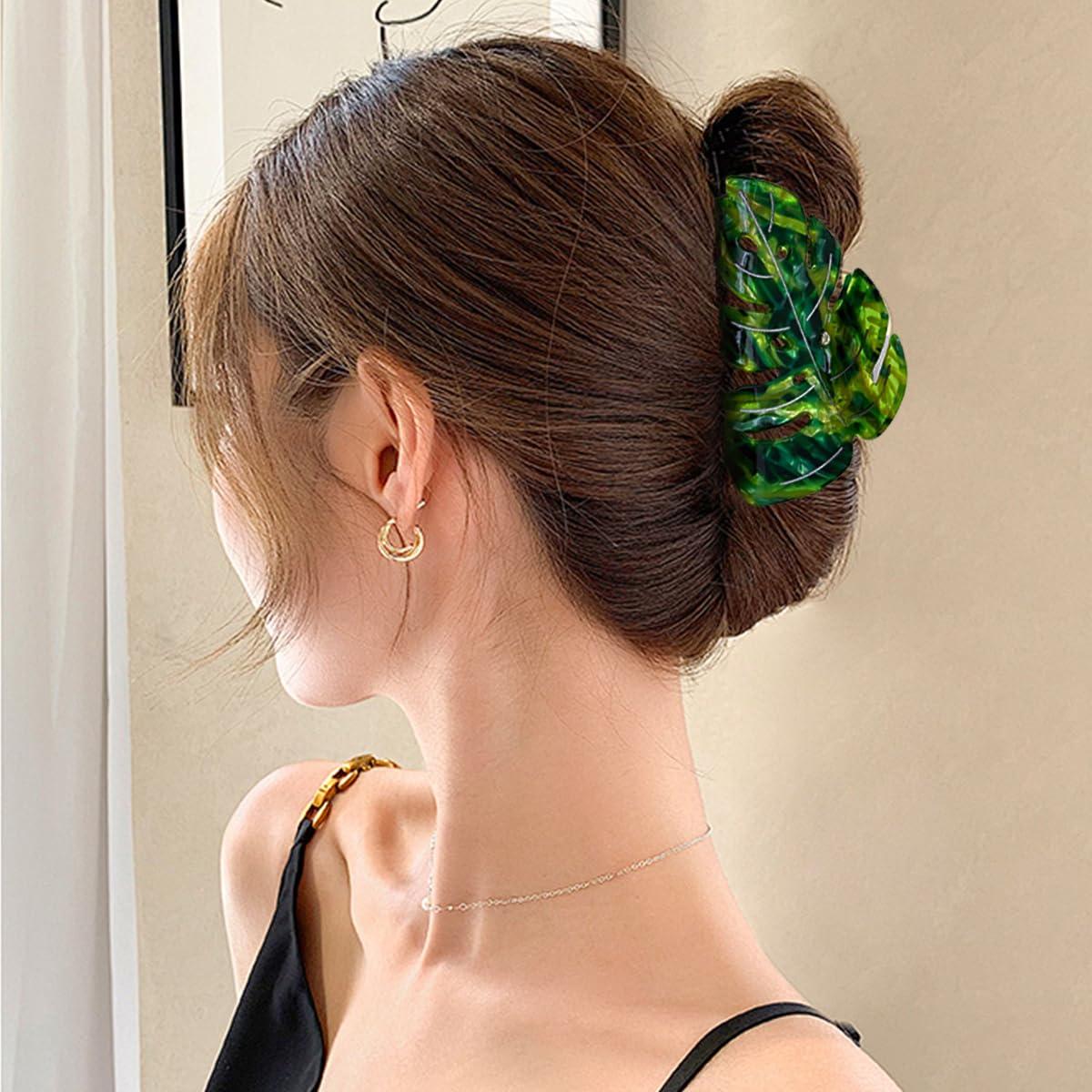 Clip para el cabello Beleki hoja verde 9 cm sujeción fuerte