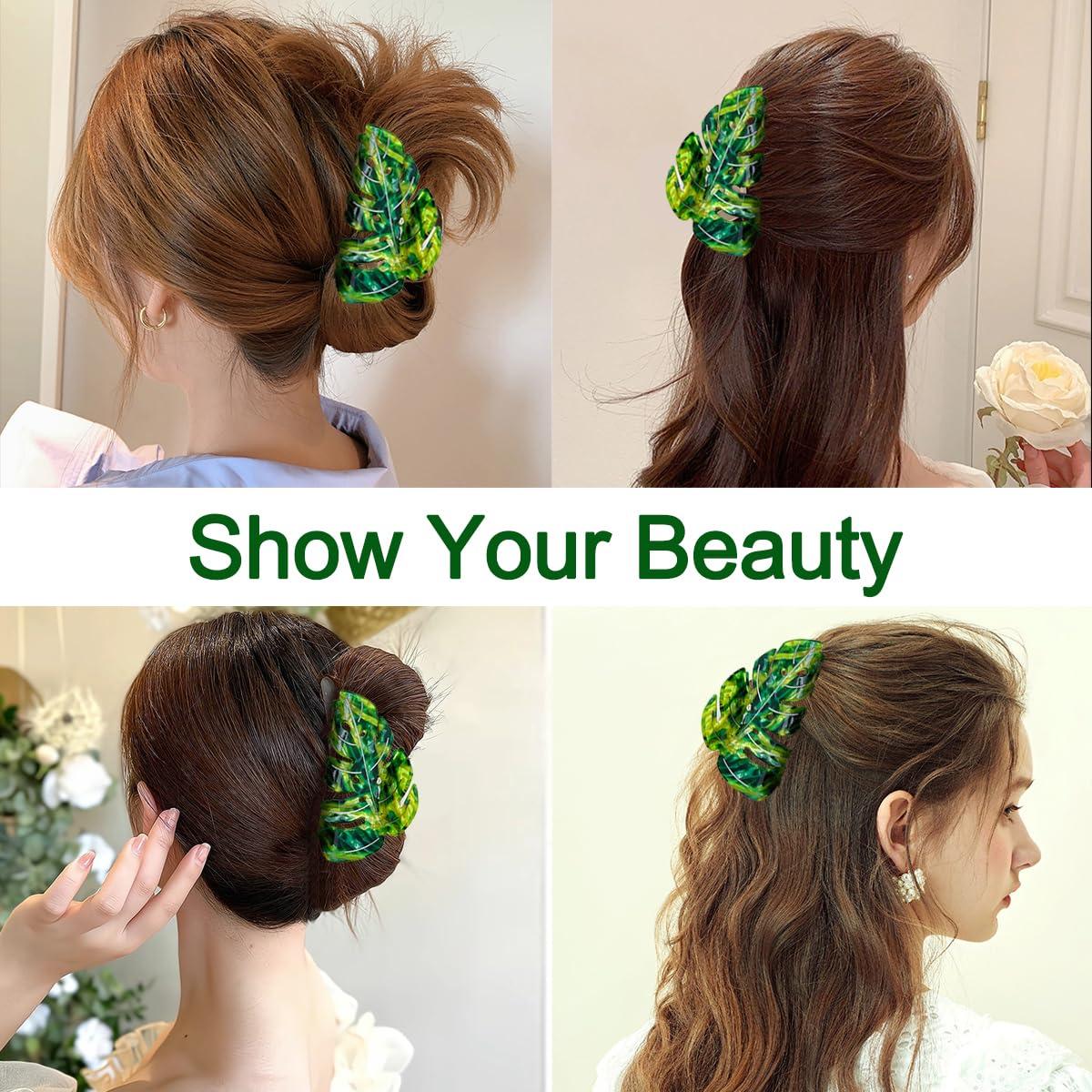 Clip para el cabello Beleki hoja verde 9 cm sujeción fuerte