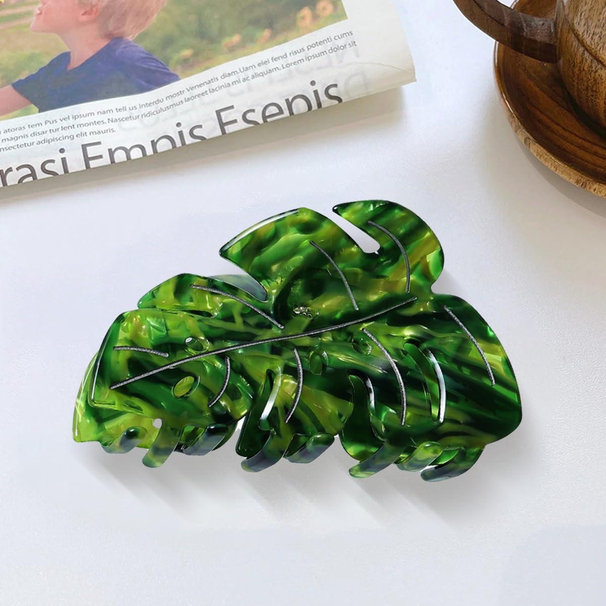 Clip para el cabello Beleki hoja verde 9 cm sujeción fuerte