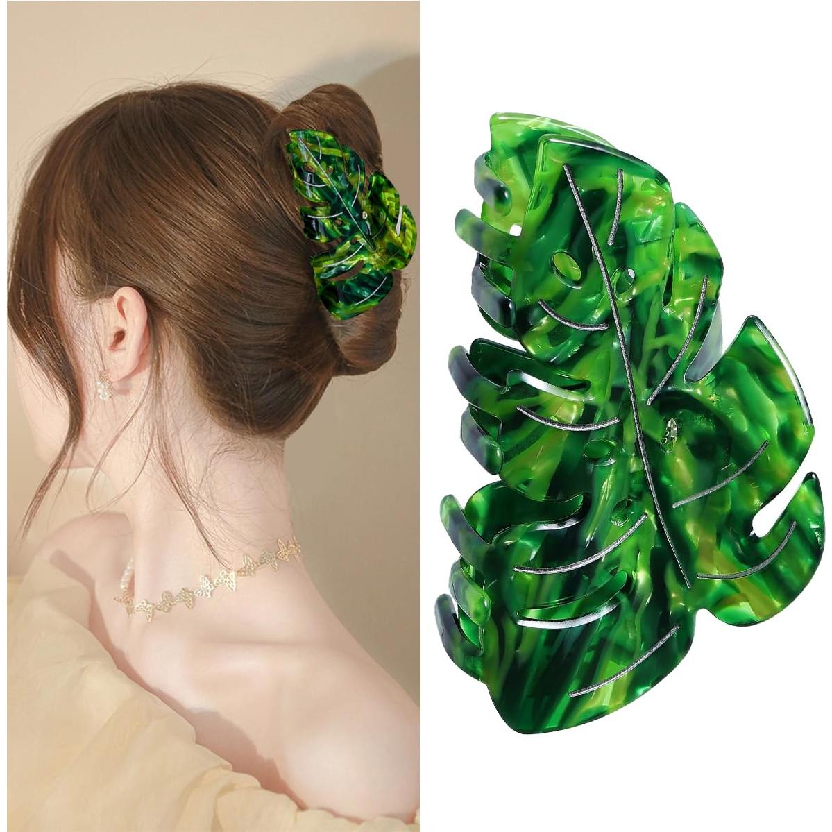 Clip para el cabello Beleki hoja verde 9 cm sujeción fuerte